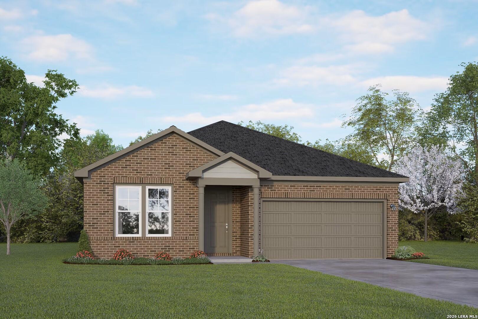 1-story brick home with 2-car garage, The Daphne I floor plan by Davidson Homes in Bricewood, San Antonio, Texas.