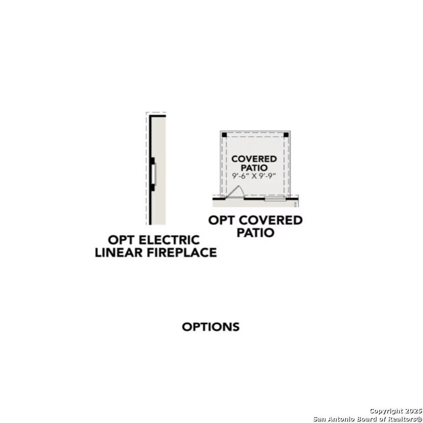 Optional covered patio with electric linear fireplace in Davidson Homes Trinity D floor plan, Applewhite Meadows, San Antonio