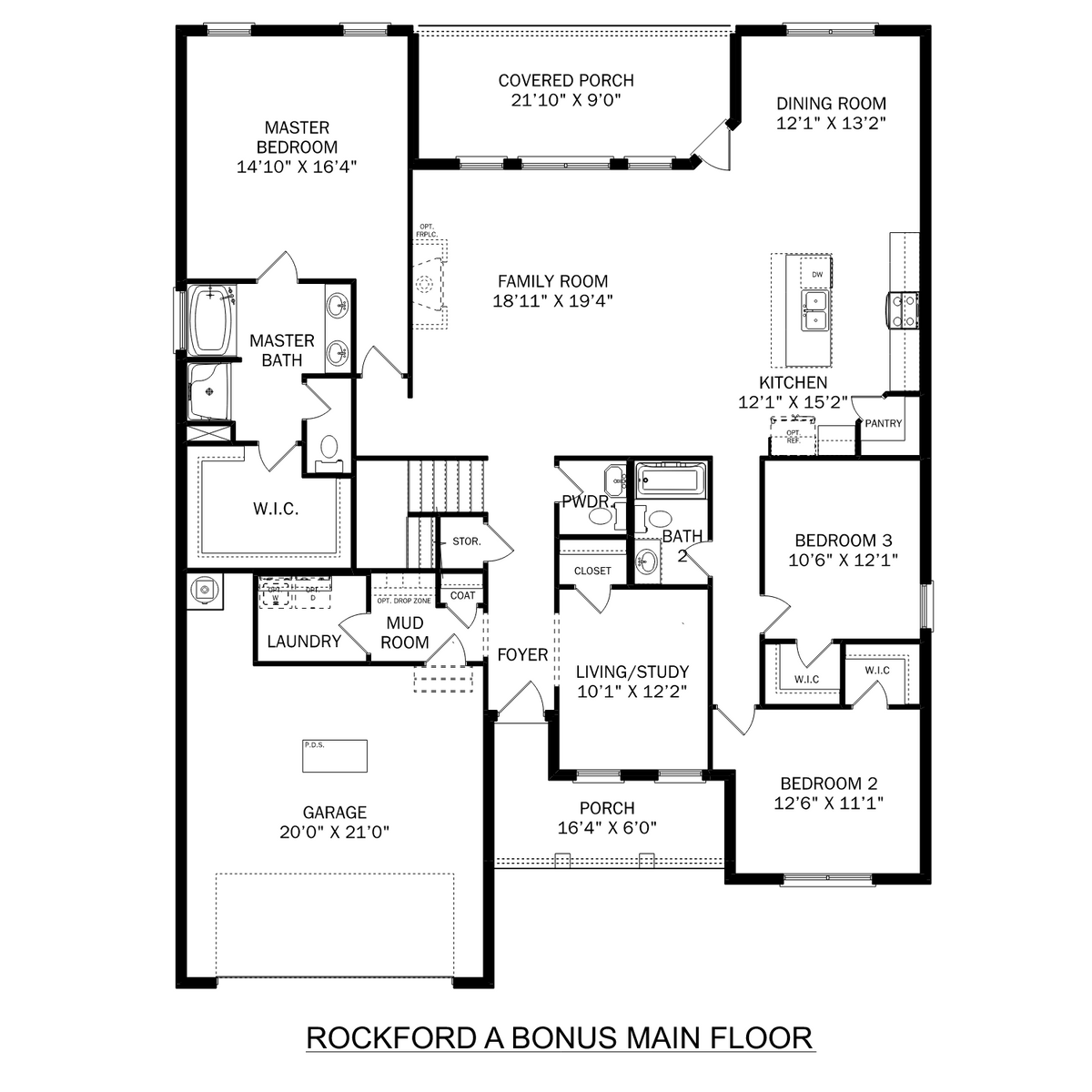 1 - The Rockford with Bonus buildable floor plan layout in Davidson Homes' Pikes Ridge community.