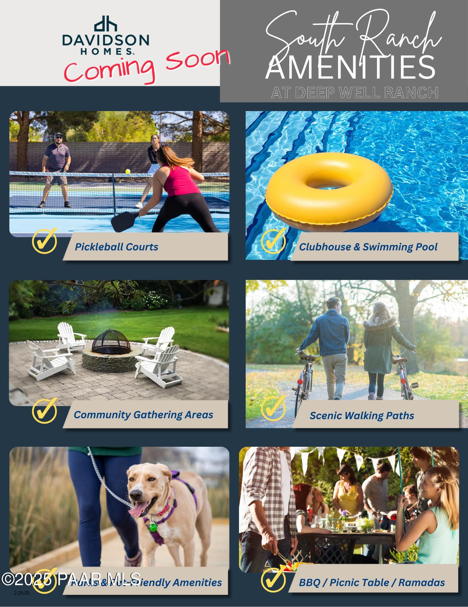 South Ranch Western Collection amenities: pickleball courts, clubhouse pool, gathering areas, walking paths, BBQ ramadas in Prescott, Arizona