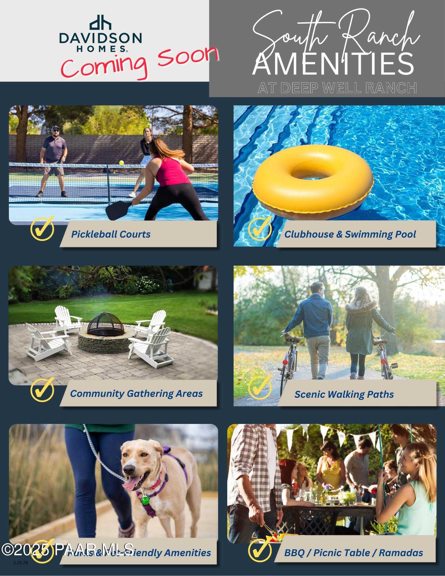 South Ranch Western Collection amenities: pickleball courts, clubhouse pool, gathering areas, walking paths, BBQ ramadas in Prescott, Arizona