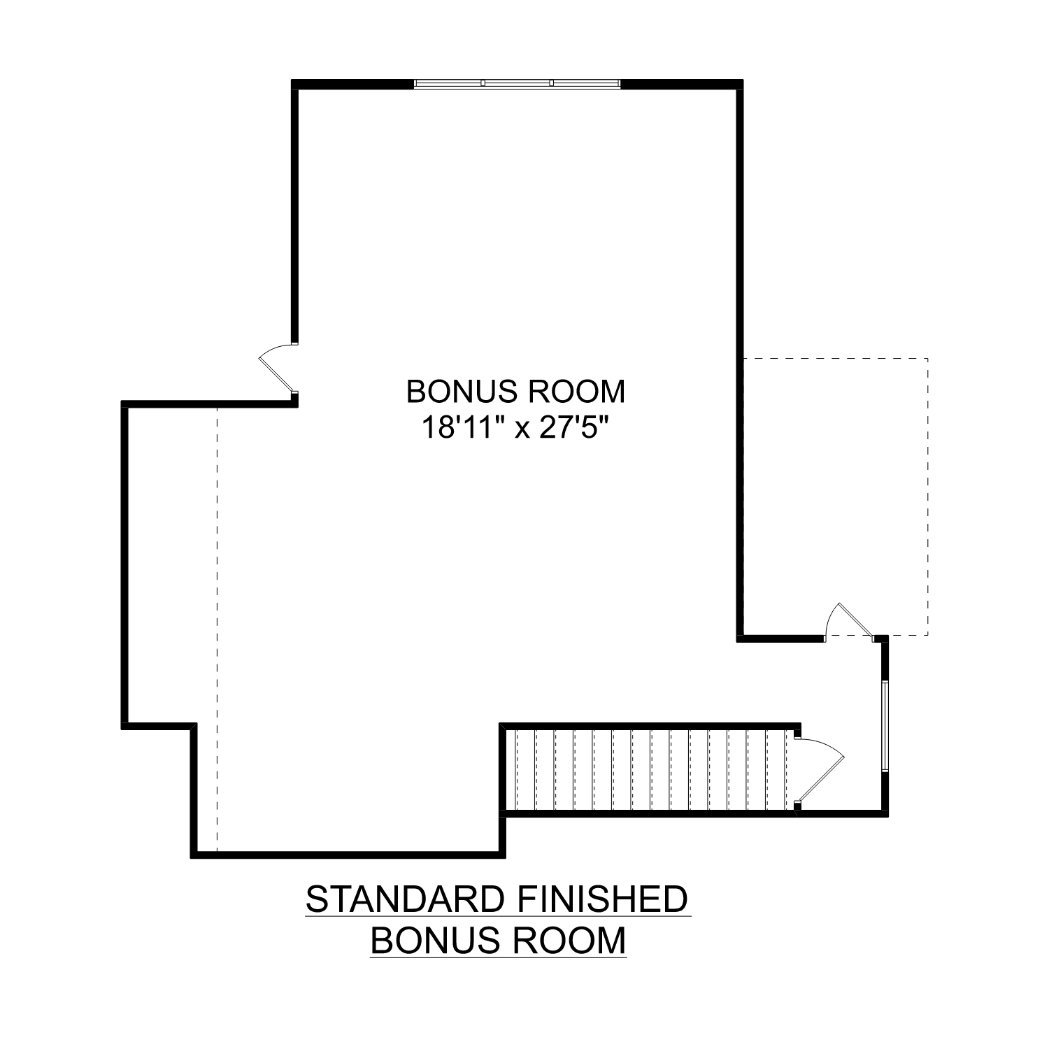 Bonus room layout in The Montgomery by Davidson Homes, 18'1" x 27' space with stair entry in Meridianville AL home