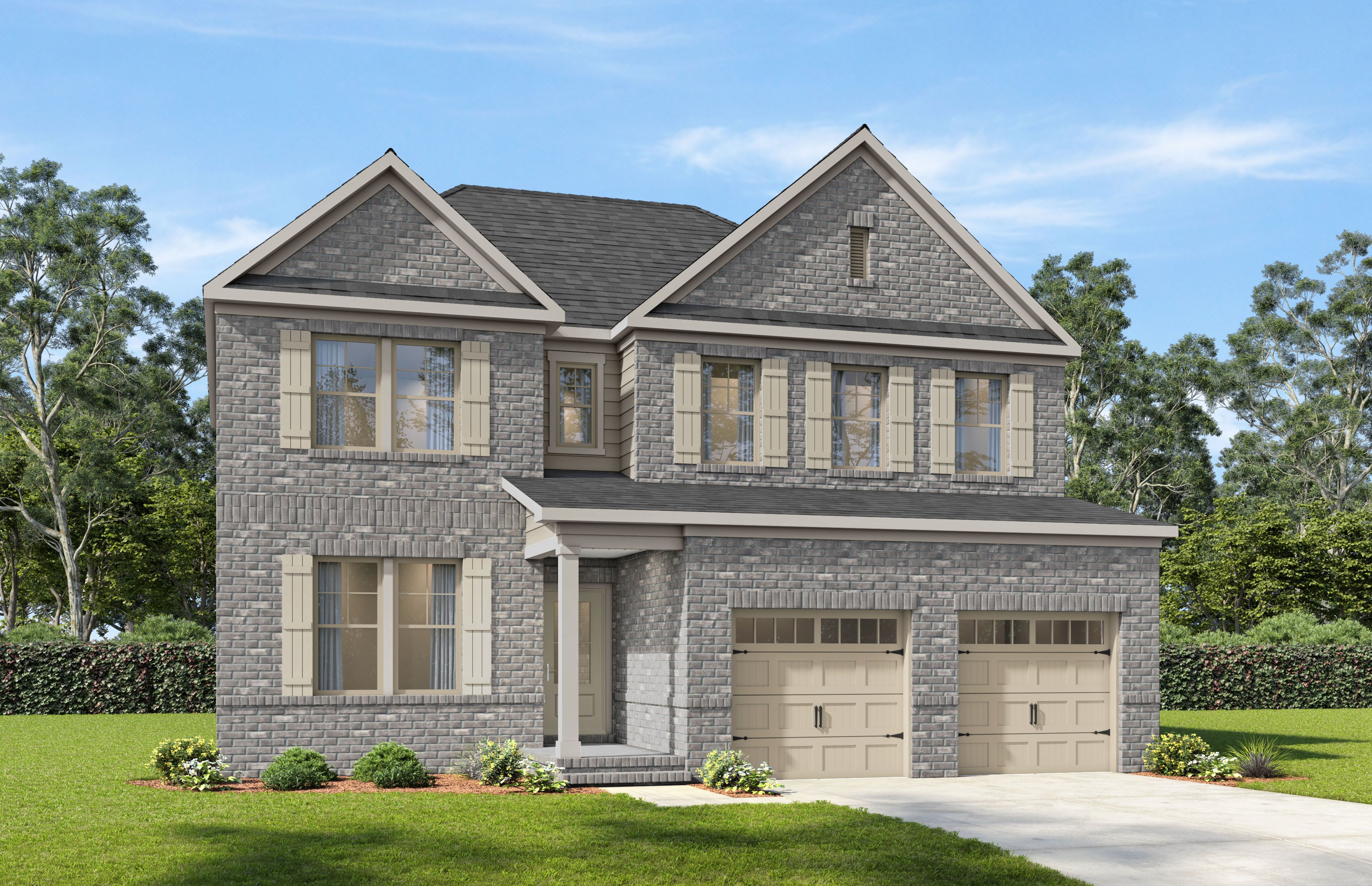 Two-story brick elevation of The Willow C-BF by Davidson Homes in Mt. Juliet, TN with 2-car garage