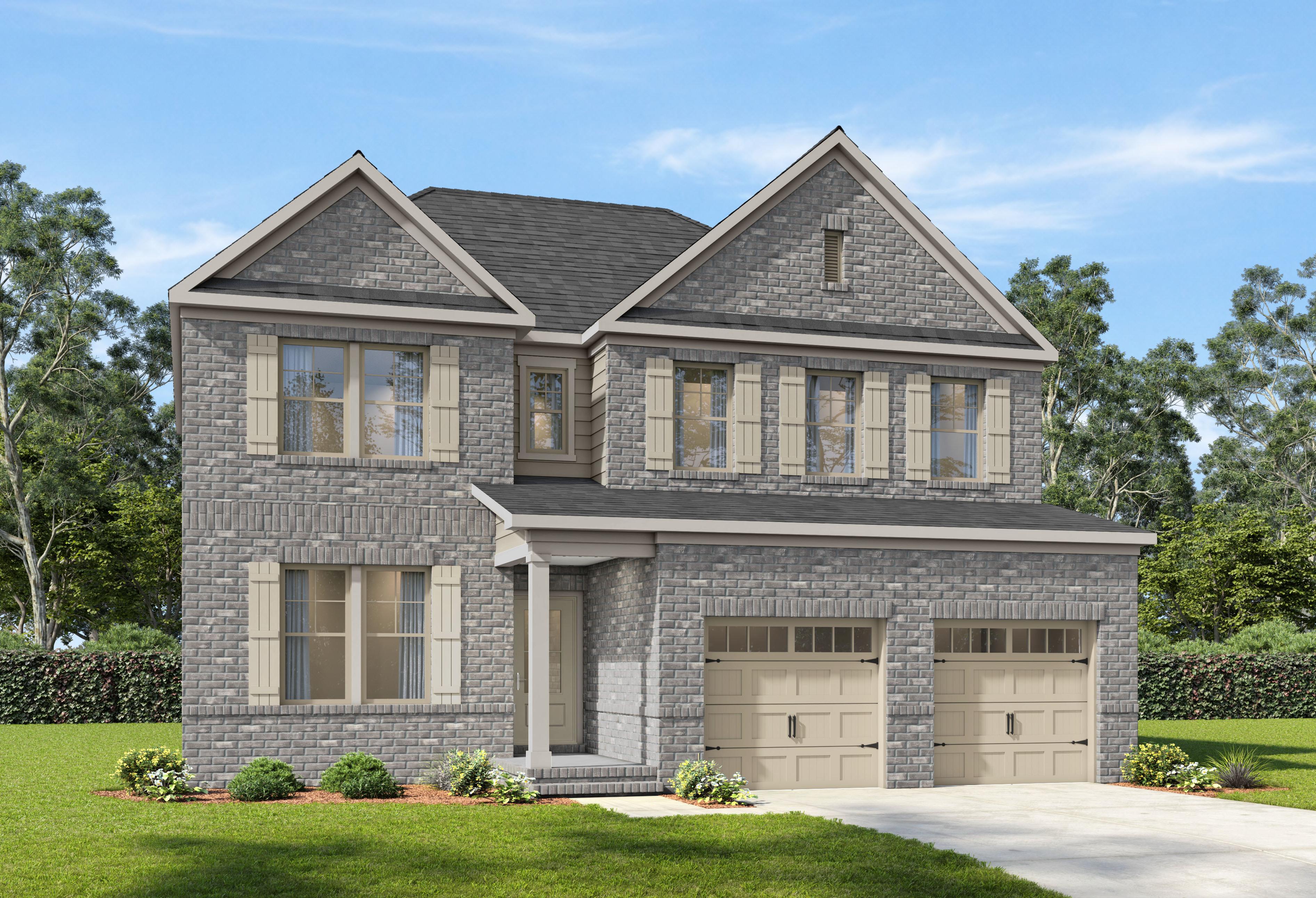 Two-story brick elevation of The Willow C-BF by Davidson Homes in Mt. Juliet, TN with 2-car garage