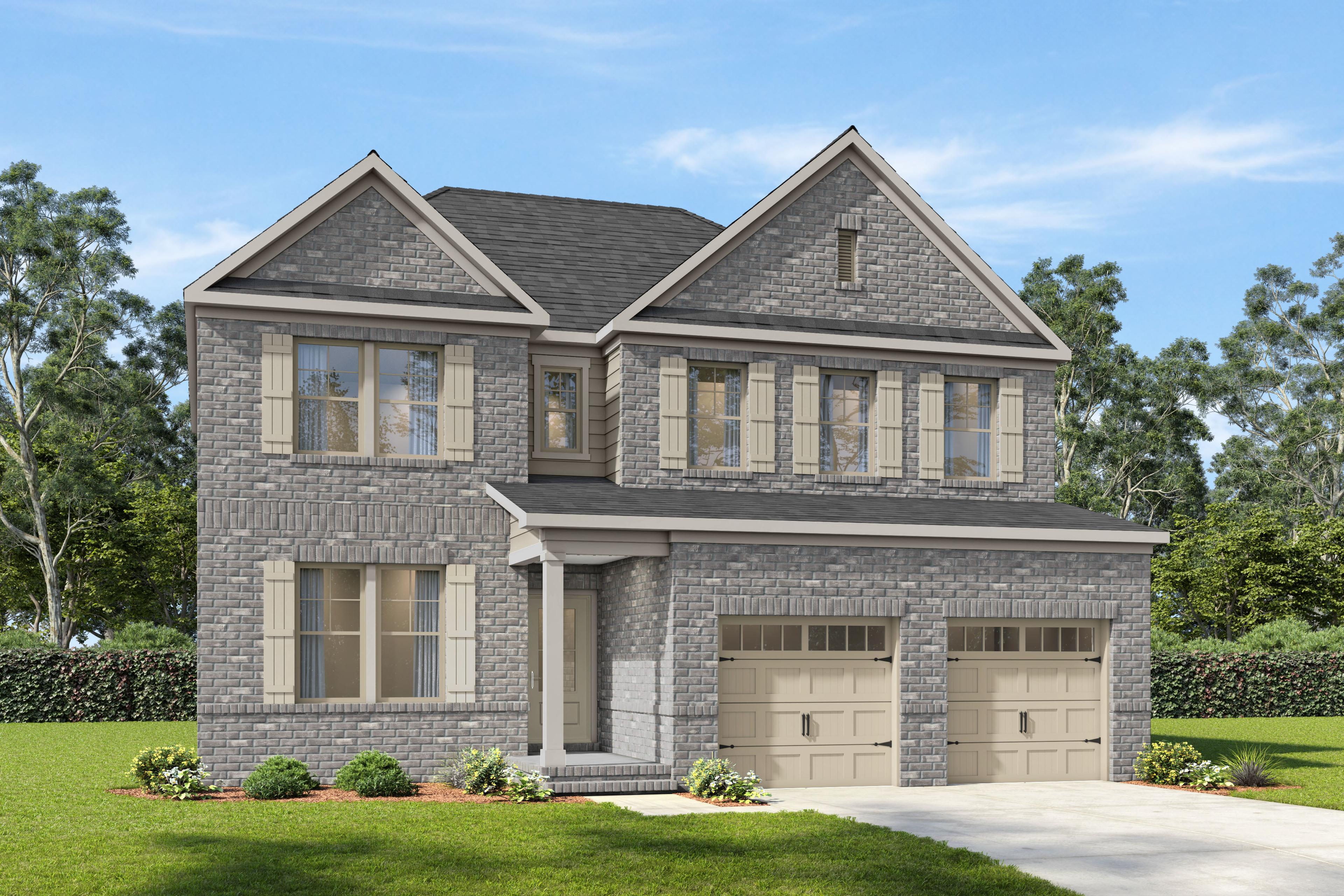 Two-story brick elevation of The Willow C-BF by Davidson Homes in Mt. Juliet, TN with 2-car garage