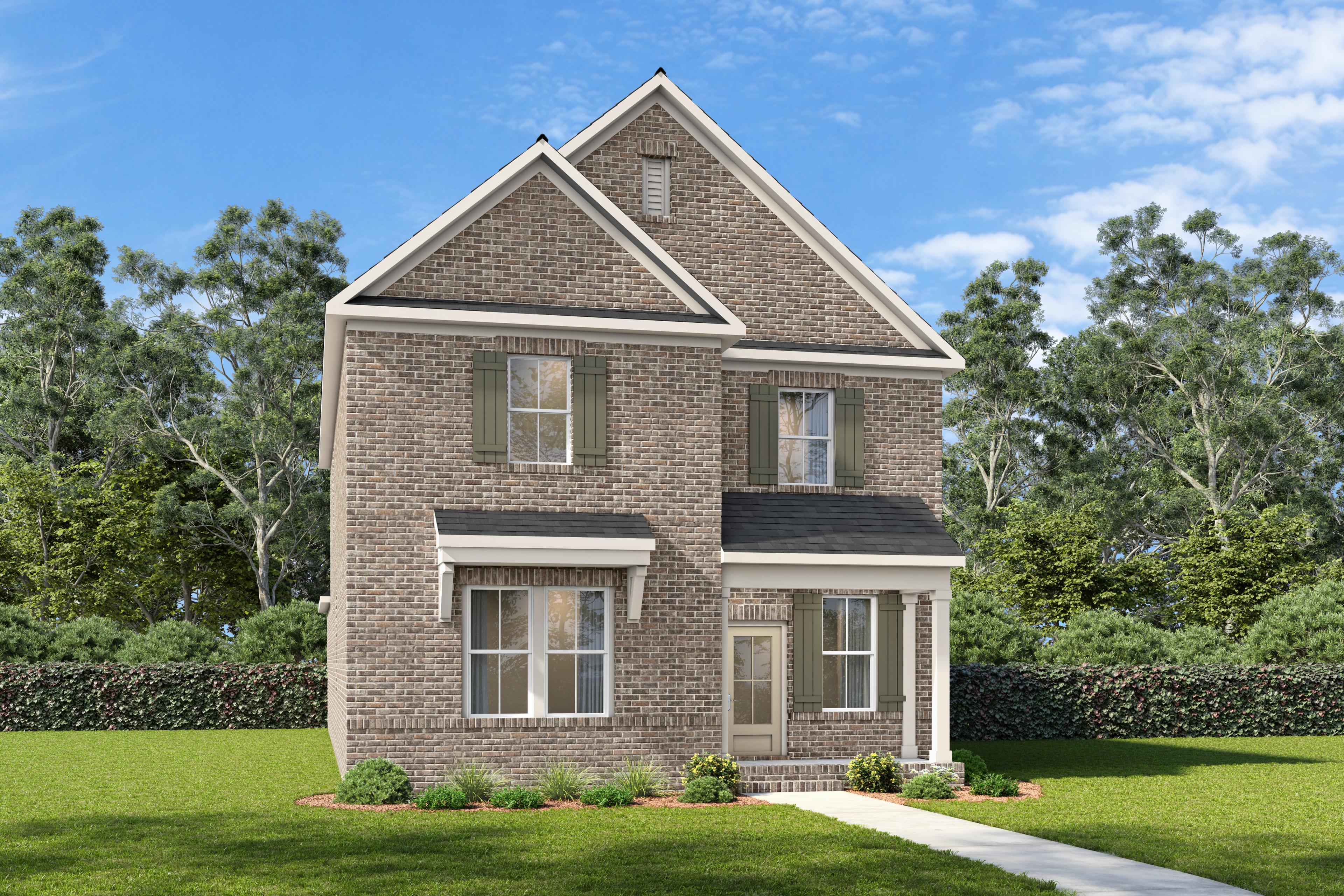 Two-story brick elevation of The Oakmont by Davidson Homes, a new single-family home design in Mt. Juliet, TN