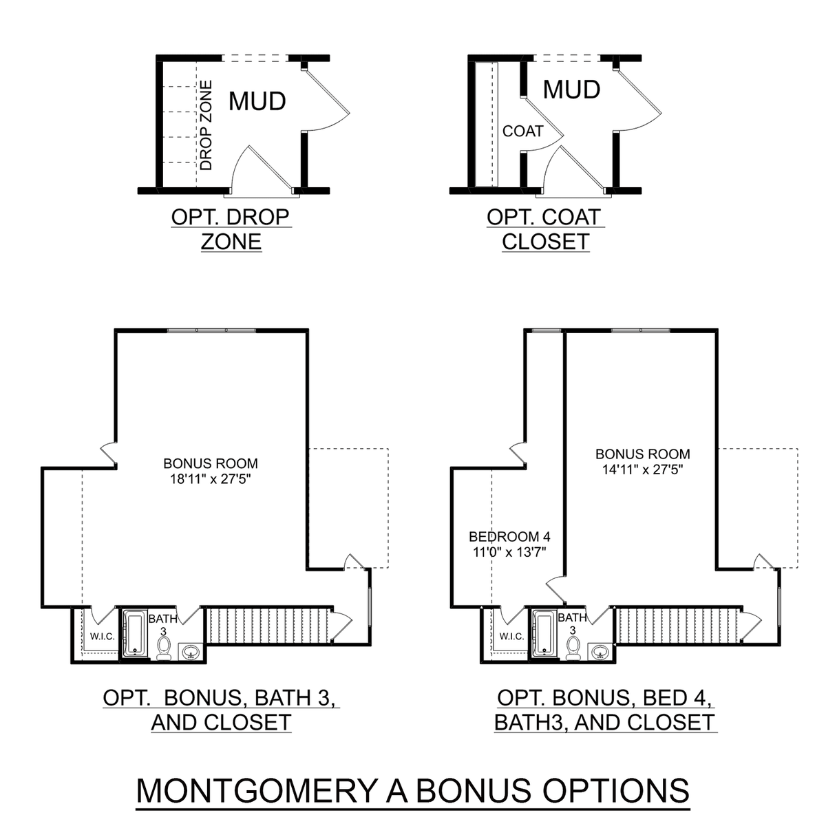 3 - The Montgomery with Bonus buildable floor plan layout in Davidson Homes' Barnett's Crossing community.