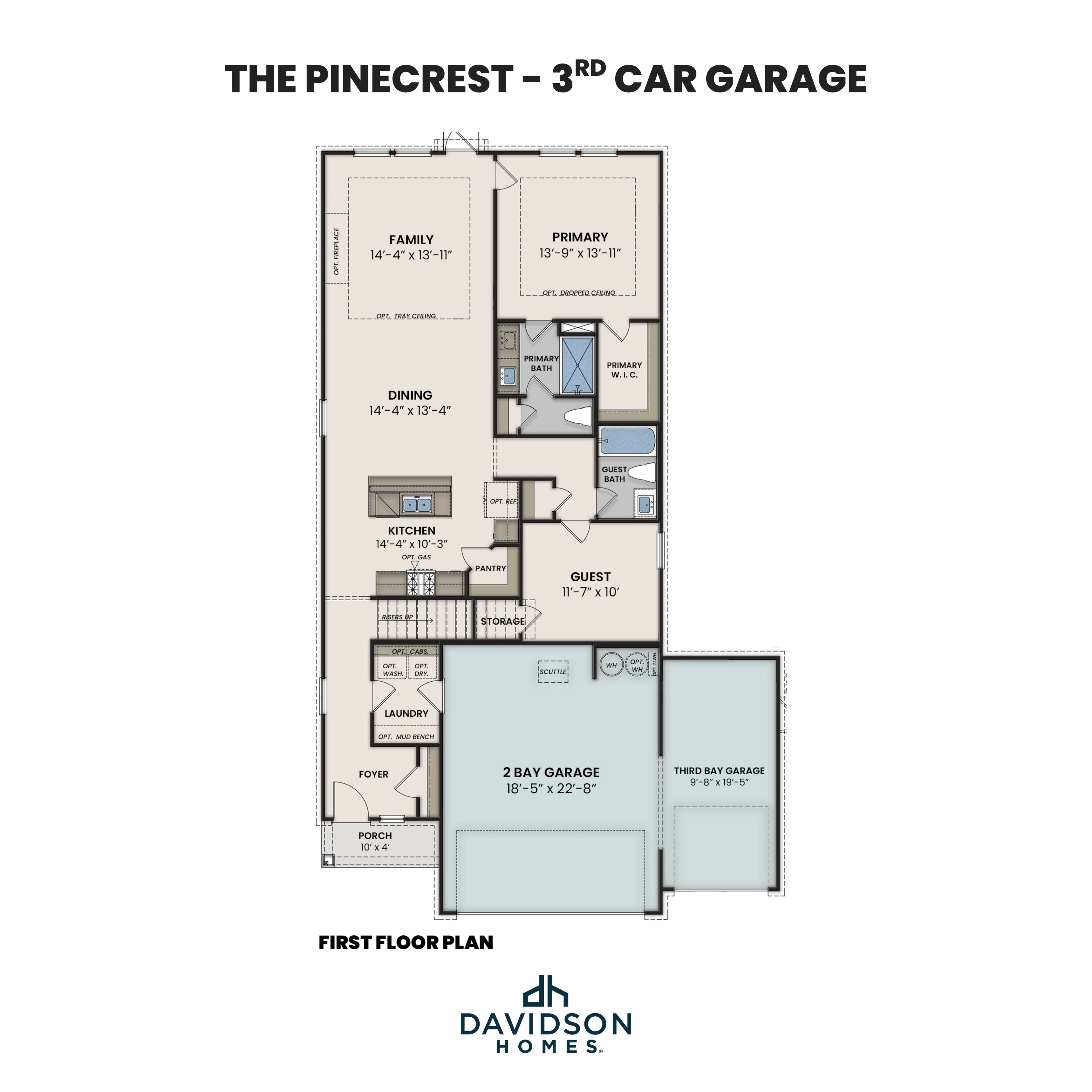 1 - The Pinecrest B w/ 3rd Car buildable floor plan layout in Davidson Homes Homes' Rayburn Valley community.