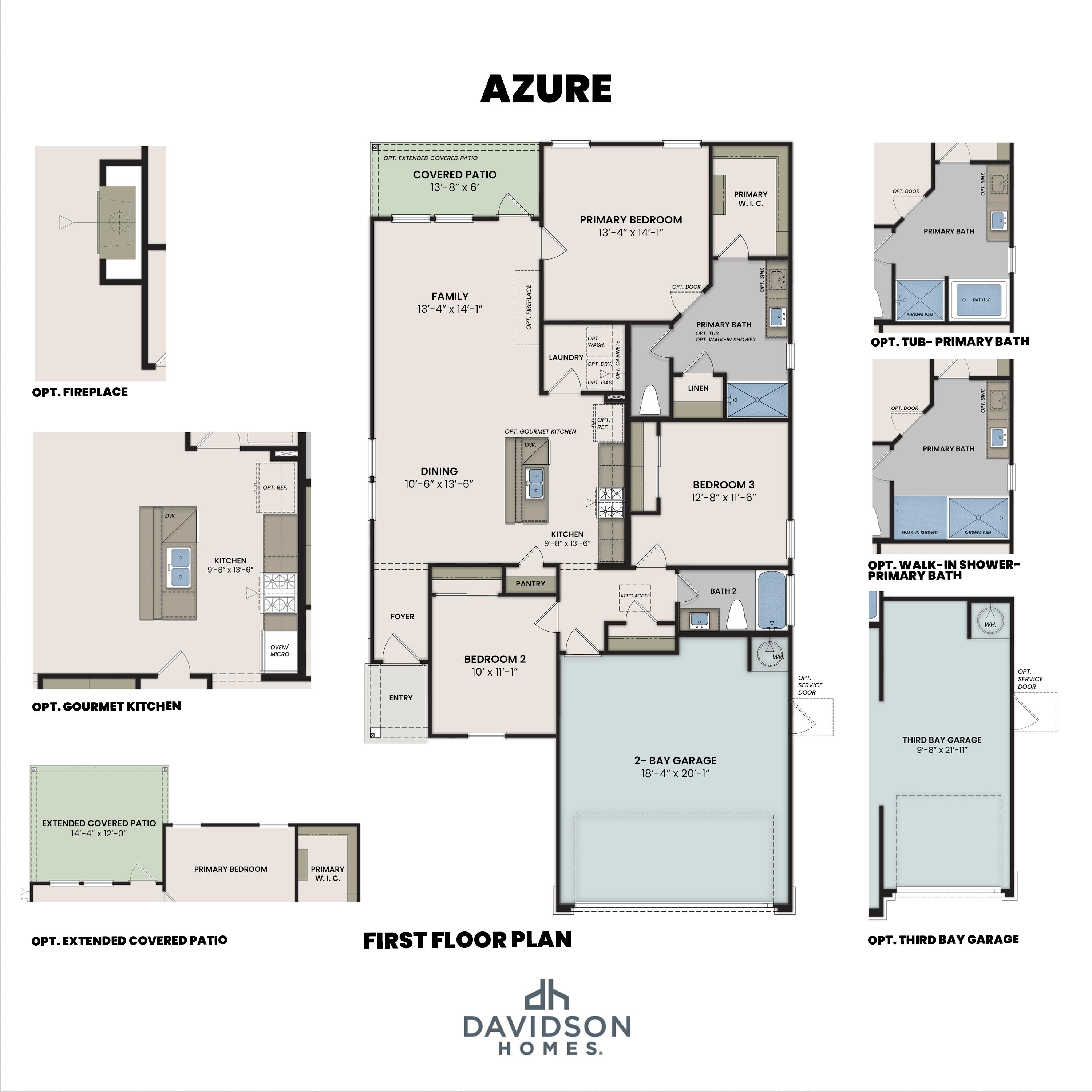 1 - The Azure A buildable floor plan layout in Davidson Homes Homes' North Ridge at Pronghorn Ranch community.