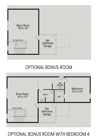 Optional floor plan layouts for The Magnolia II A featuring a bonus room and an optional fourth bedroom with bath.