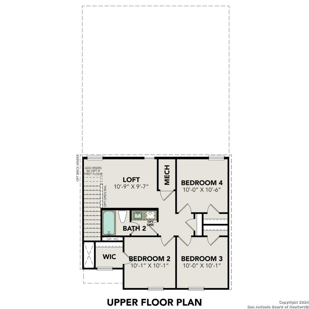Upper floor plan of The Blanco C with 3 bedrooms, 2 baths, stairs in 4-bed Davidson Homes, Applewhite Meadows, San Antonio, TX