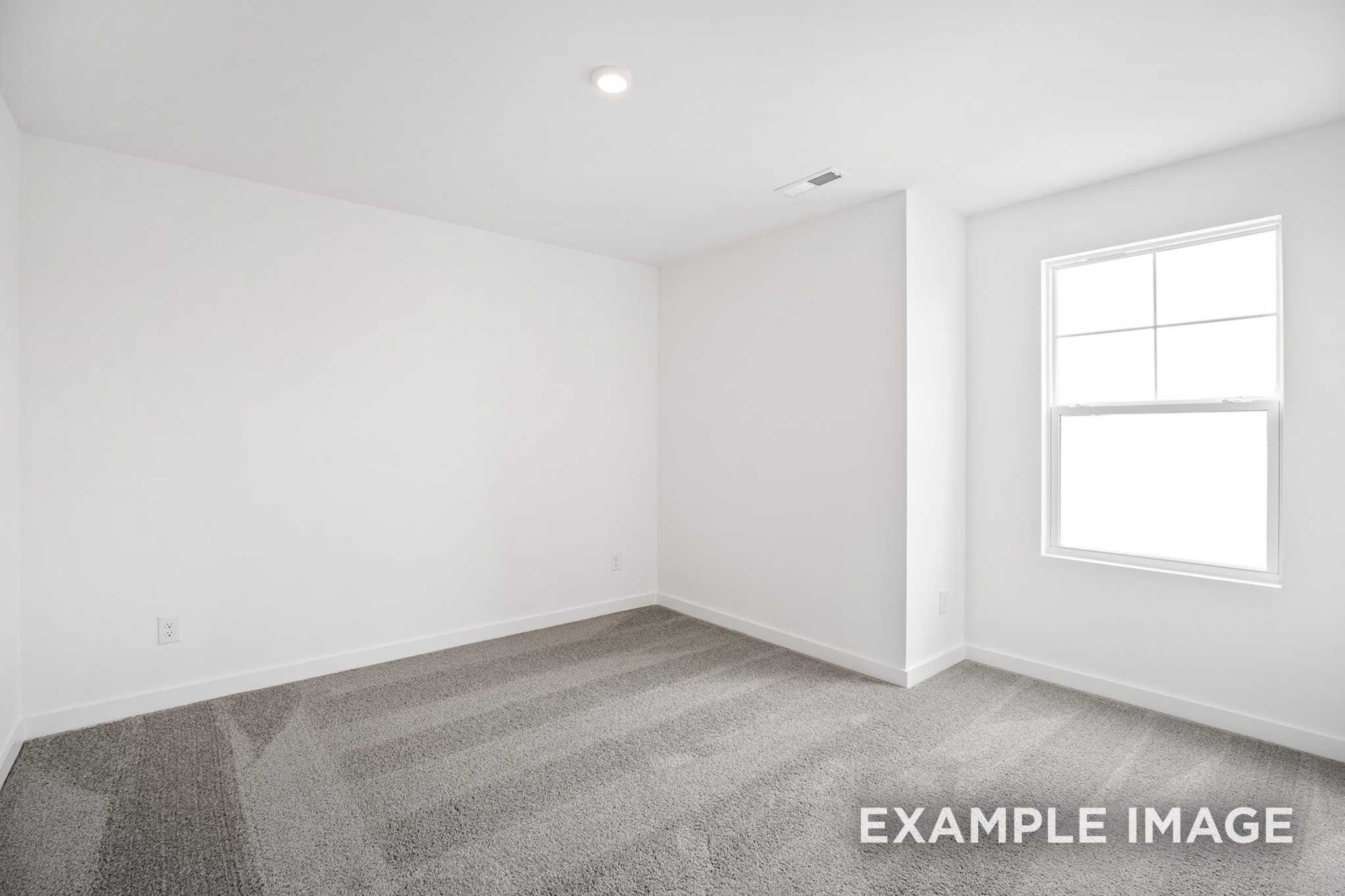 Spacious empty bedroom in The Murray B home with white walls, beige carpet, and large window