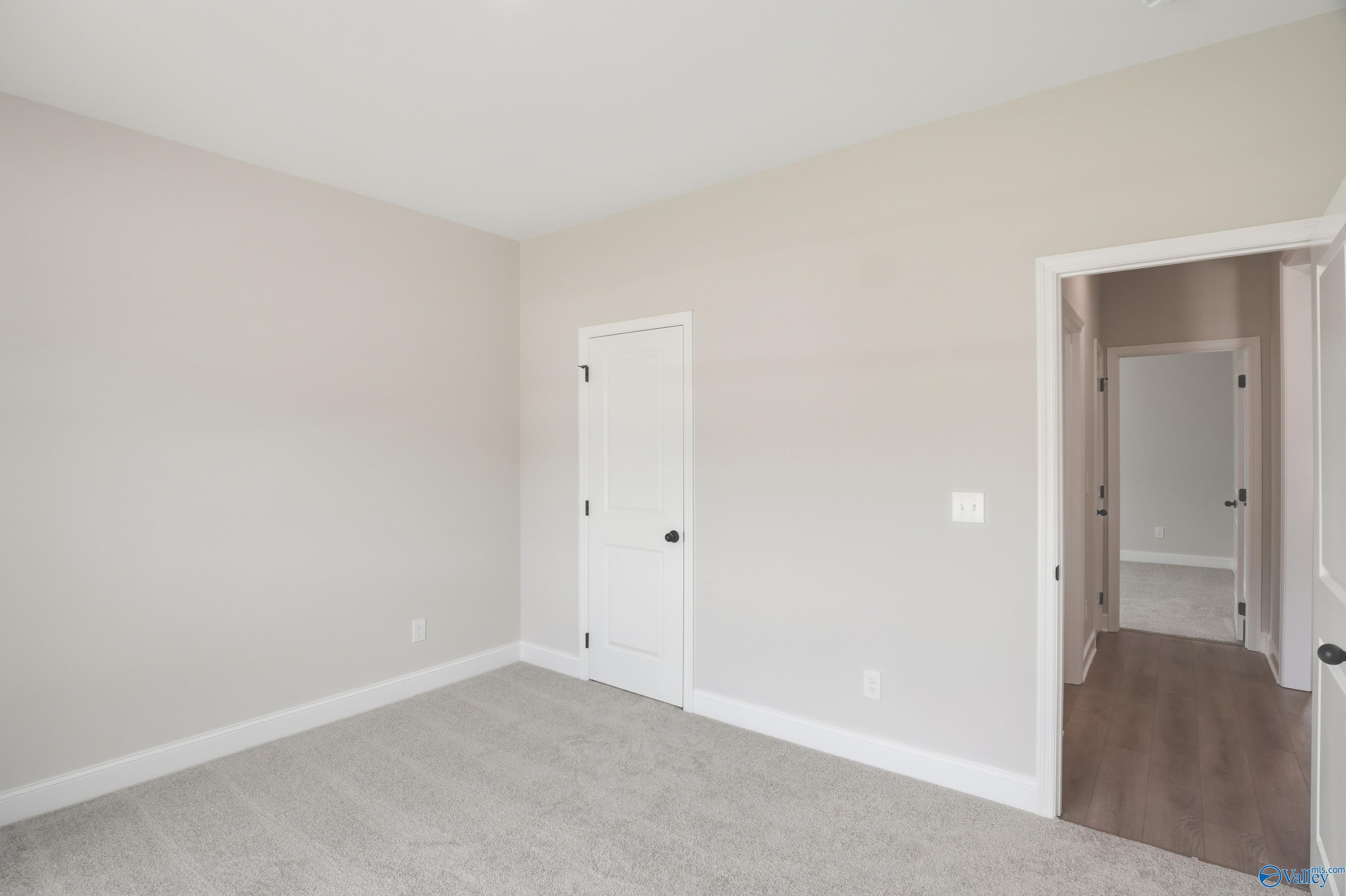 Neutral-toned bedroom with plush carpet in The Daphne floor plan by Davidson Homes in Lynn Meadows, Meridianville, Alabama.