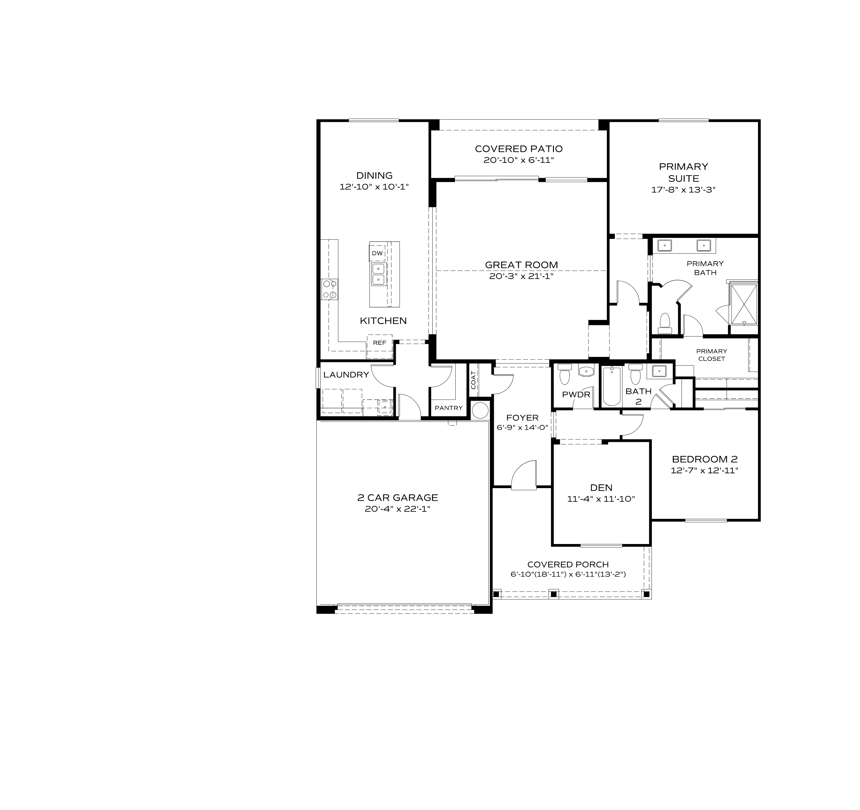 The Summit A 2-bedroom single-story floor plan featuring open-concept great room, gourmet kitchen, primary suite, and 3-car garage