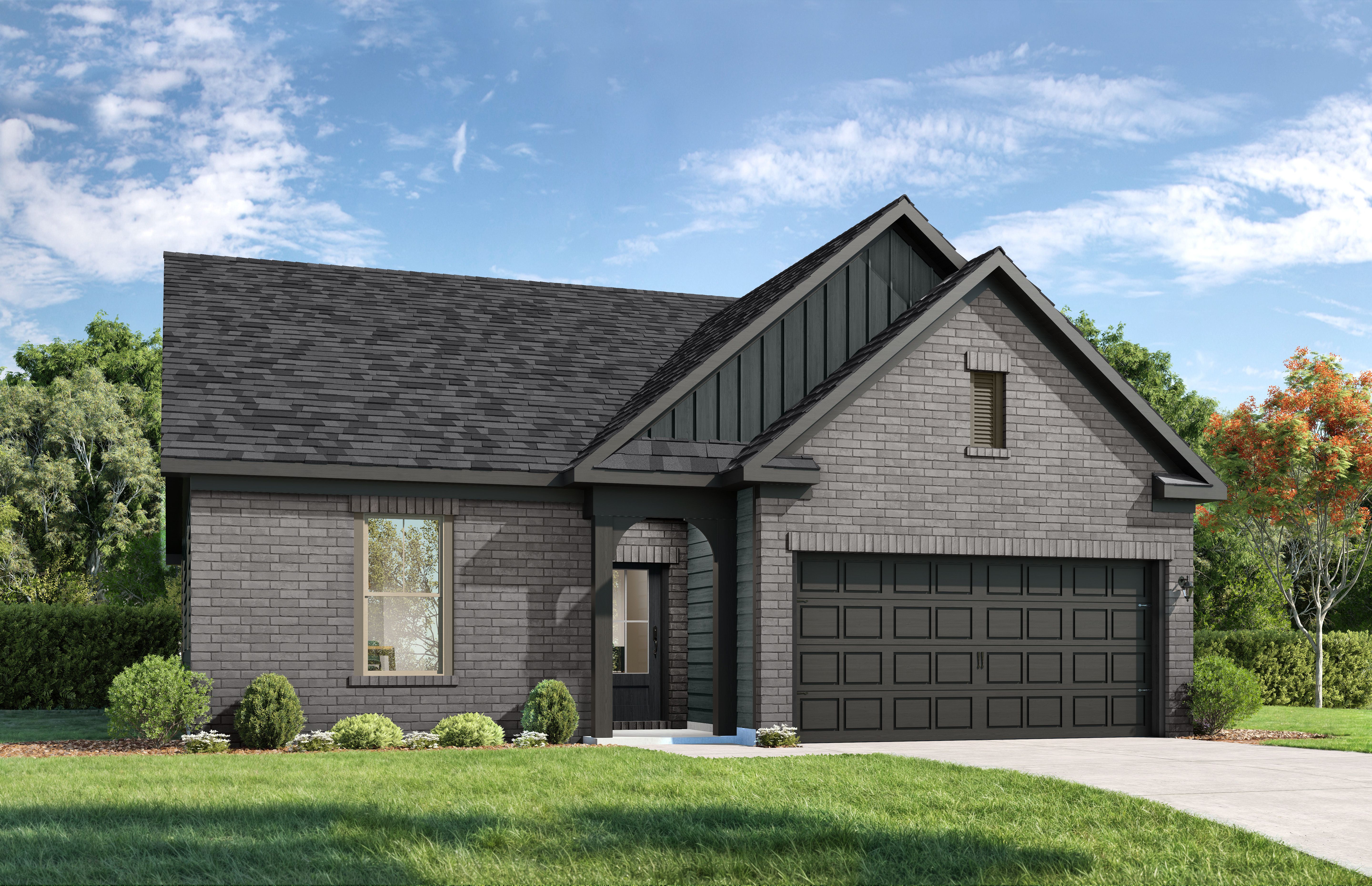 Modern 1-story The Prairie C home design by Davidson Homes featuring a brick exterior and a 2-car garage in Gallatin, TN.