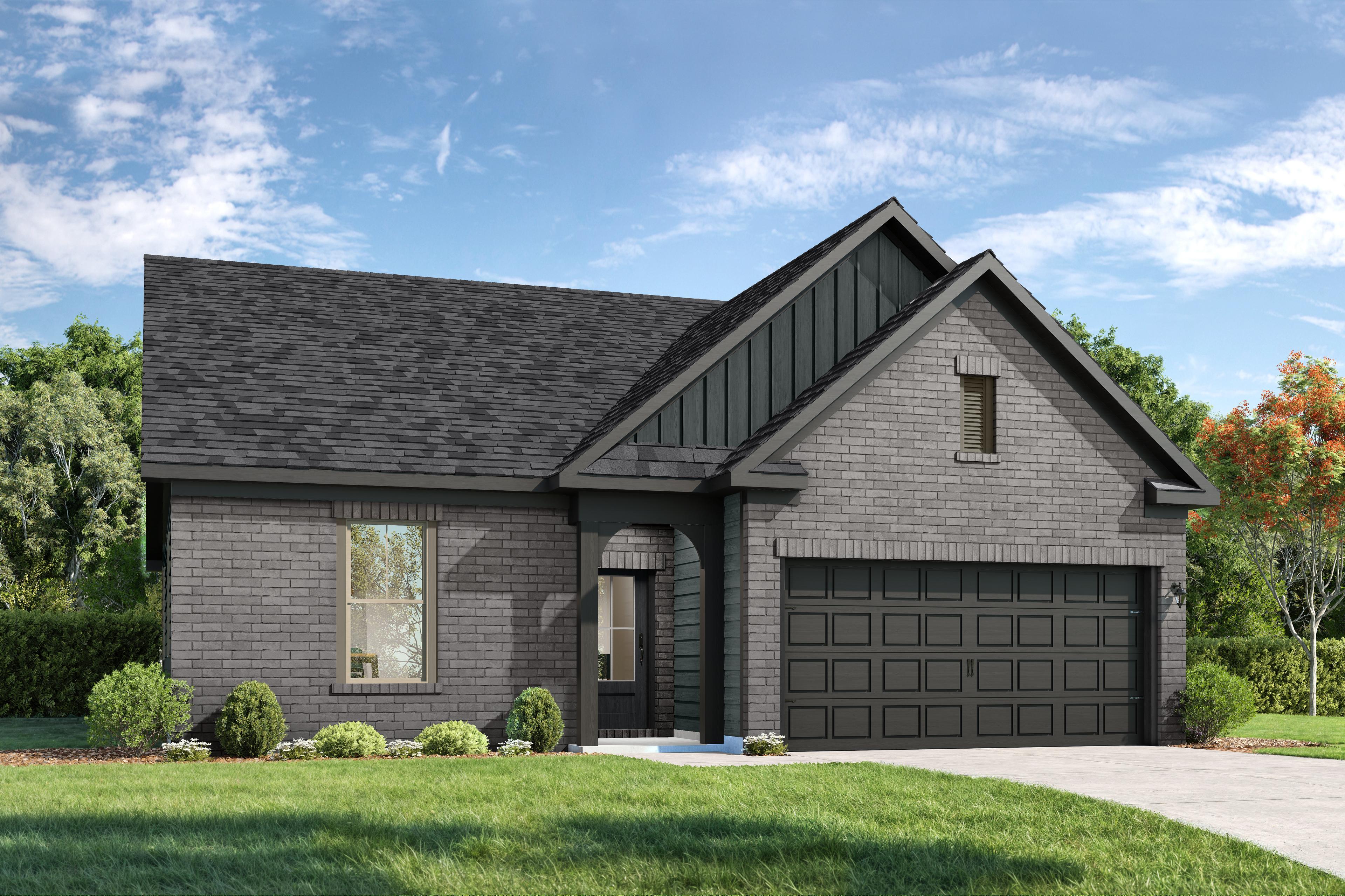 Modern 1-story The Prairie C home design by Davidson Homes featuring a brick exterior and a 2-car garage in Gallatin, TN.
