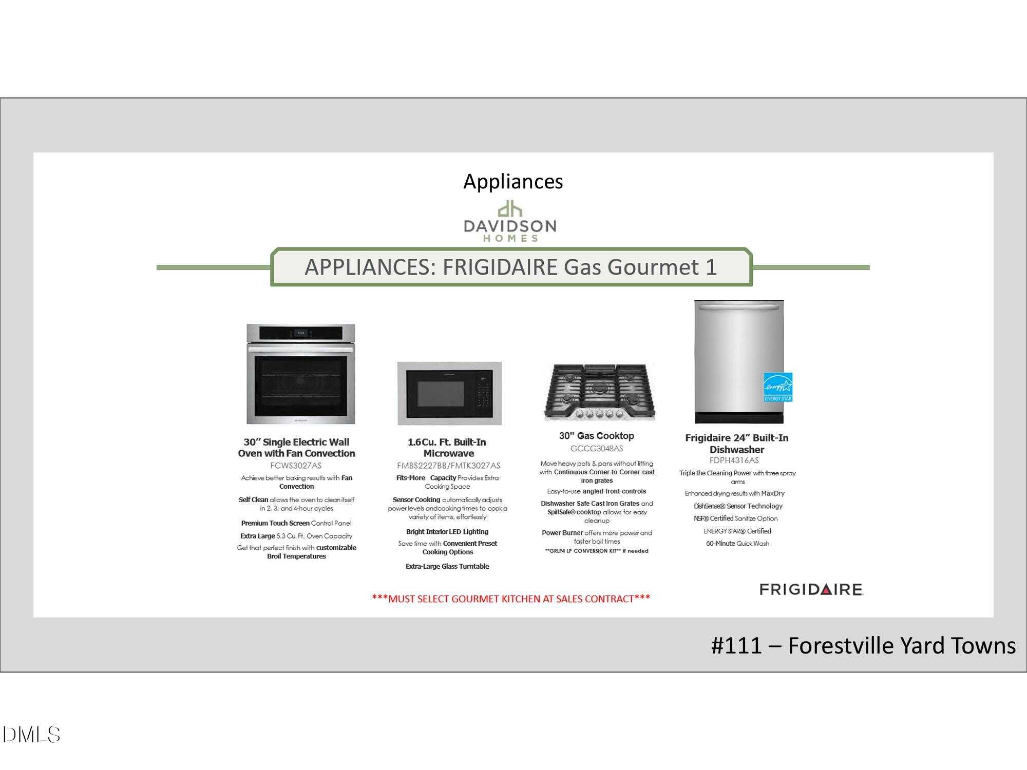 Frigidaire Gallery gourmet appliances: 30" electric wall oven, built-in microwave, gas cooktop, dishwasher in Davidson Homes The Avery, Knightdale, NC