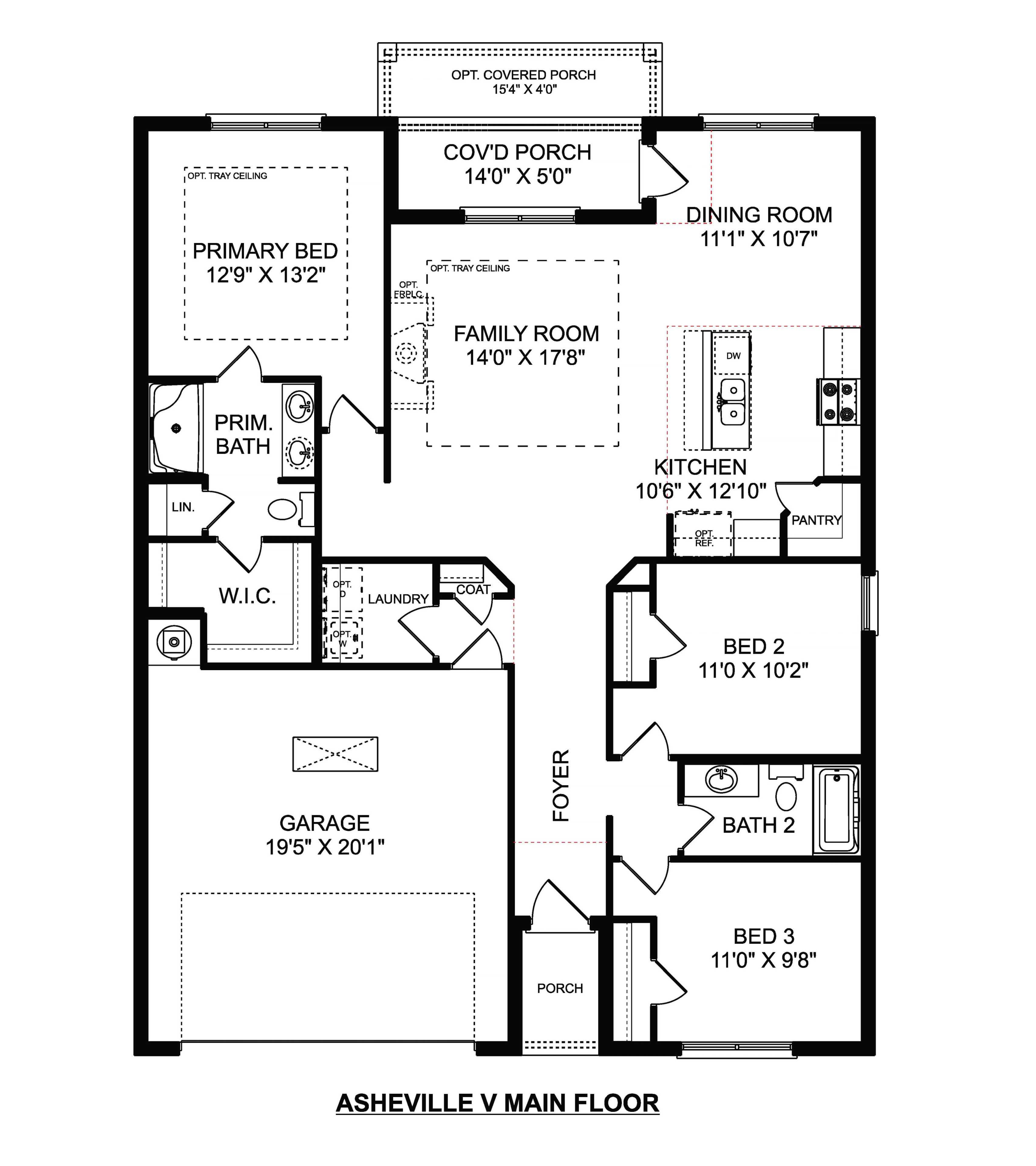The Asheville 3-bedroom floor plan: master suite, open kitchen-family room, dining, 2 baths, 2-car garage, 1484 sq ft