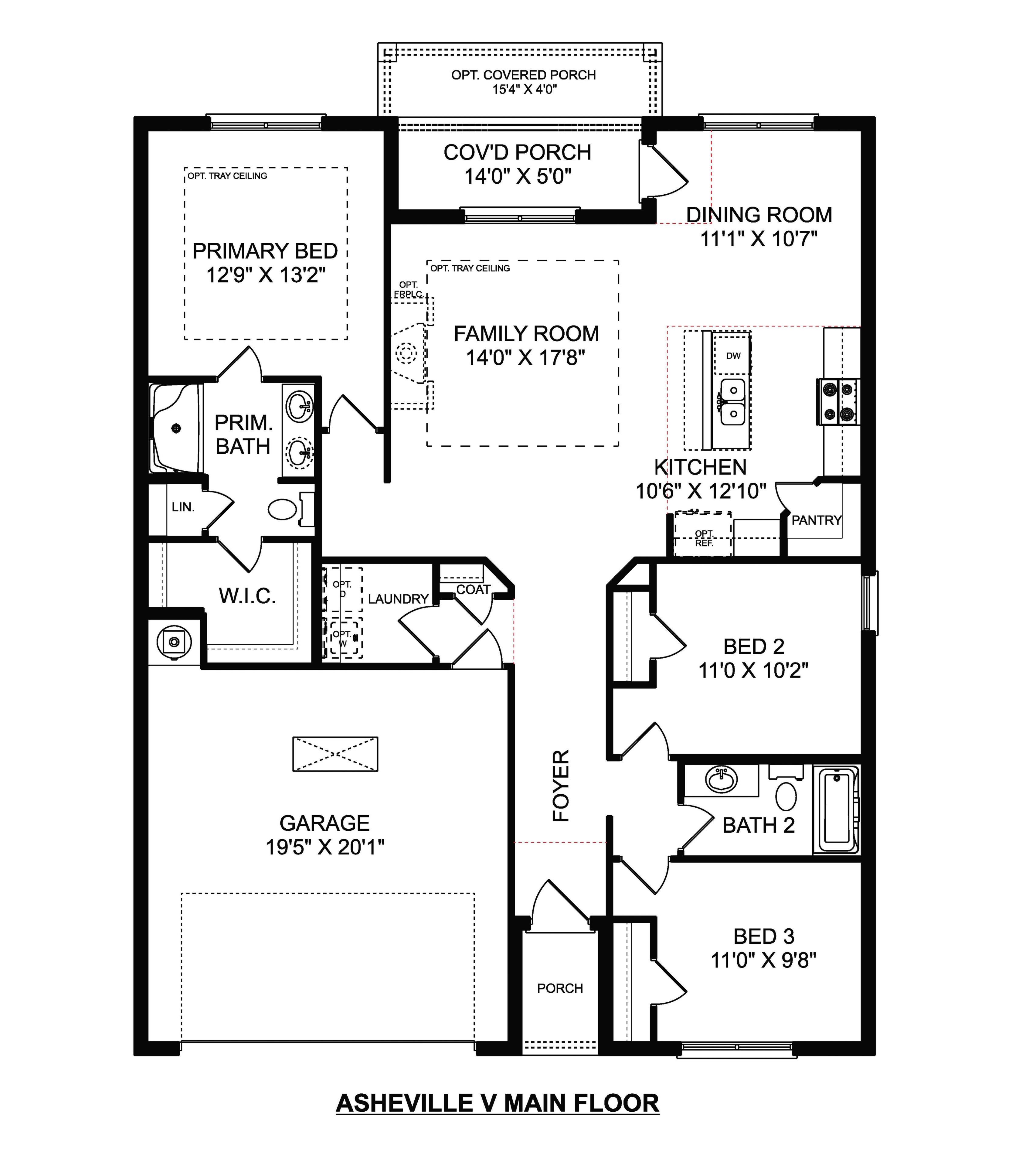 The Asheville 3-bedroom floor plan: master suite, open kitchen-family room, dining, 2 baths, 2-car garage, 1484 sq ft