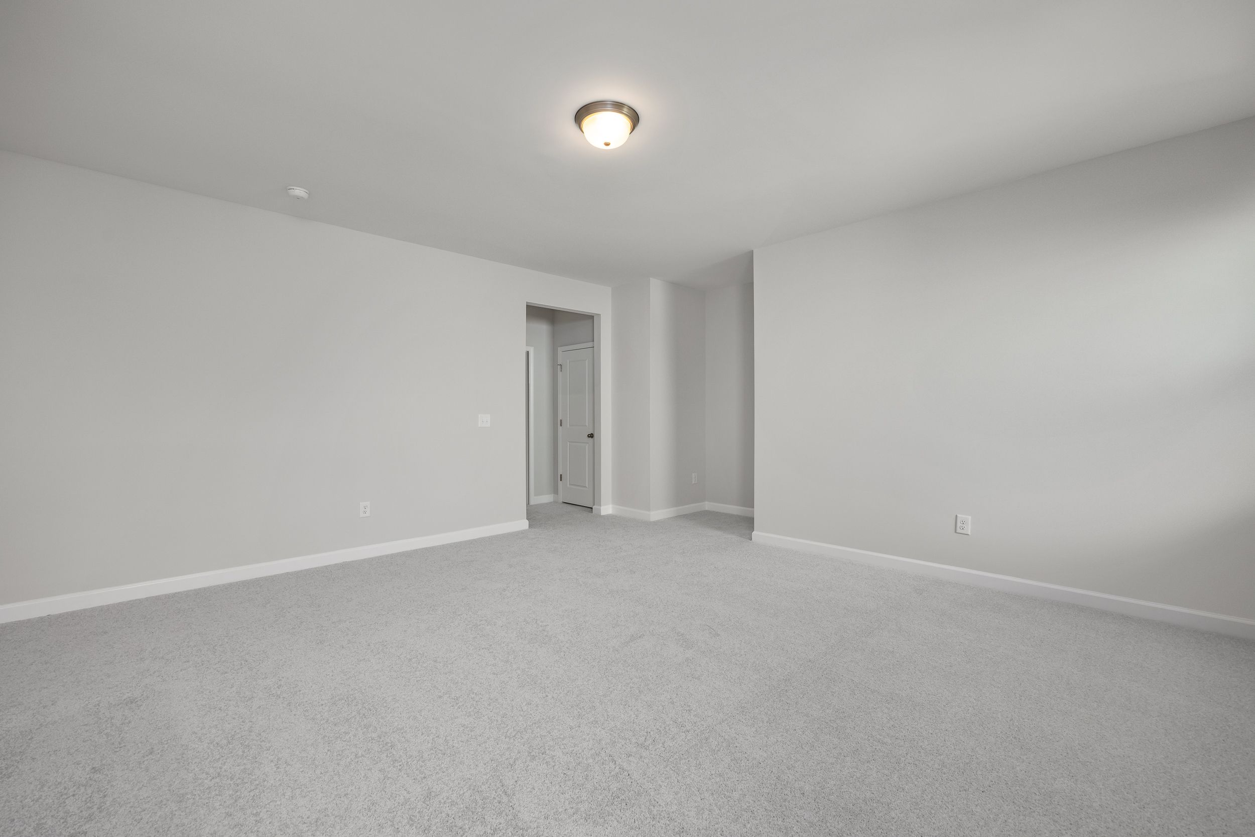 Spacious empty bedroom in The Aspen C master suite with gray carpet, neutral walls, and ceiling light