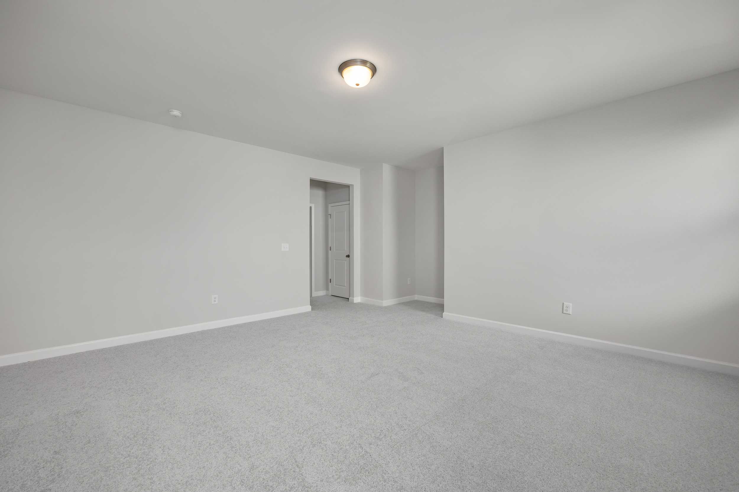 Spacious empty bedroom in The Aspen C master suite with gray carpet, neutral walls, and ceiling light