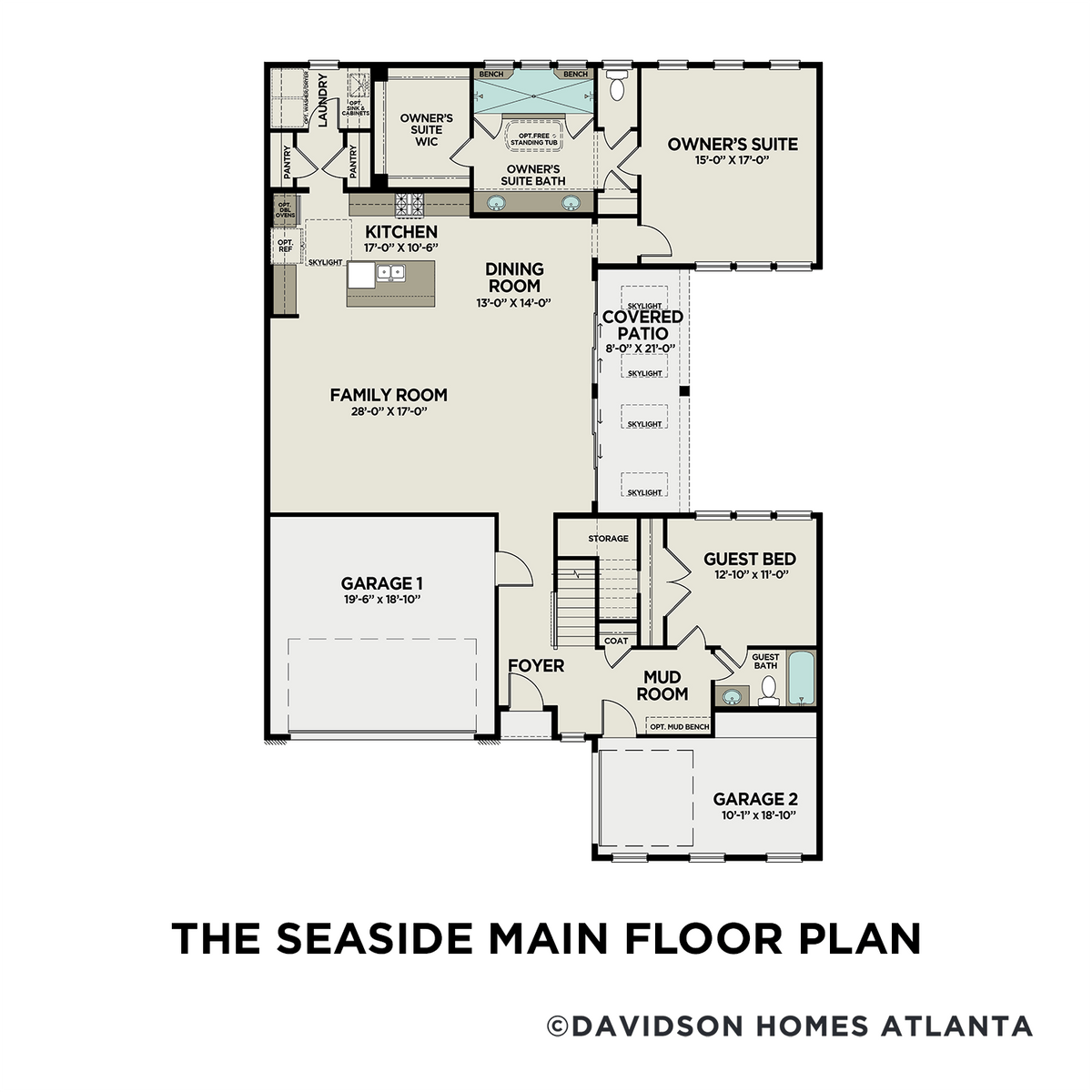 1 - The Seaside A floor plan layout for 89 Batten Board Way in Davidson Homes' The Village at Towne Lake community.