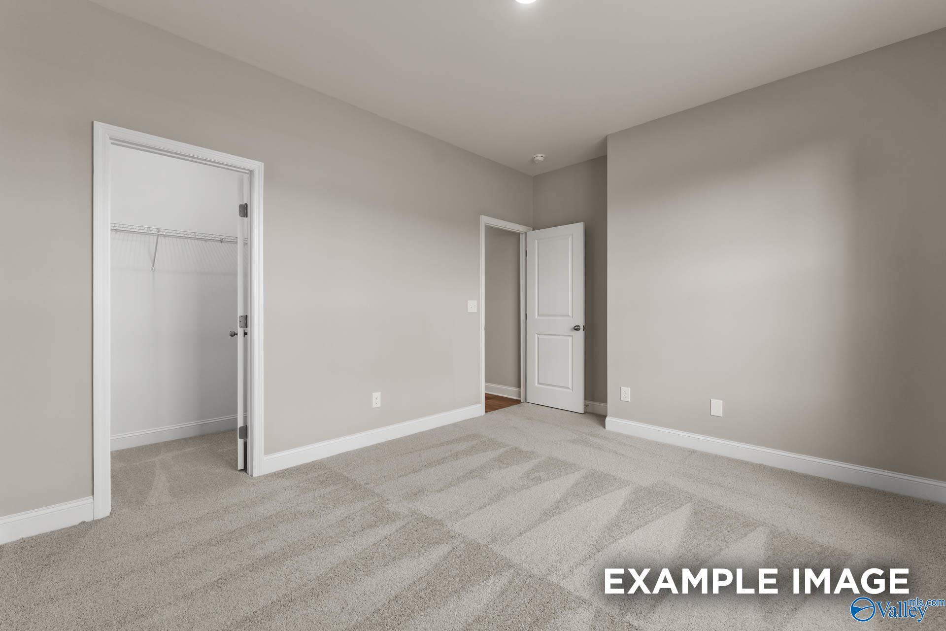 Spacious bonus room with open walk-in closet, beige walls, and plush carpet in Davidson Homes The Rockford with Bonus, Madison, Alabama