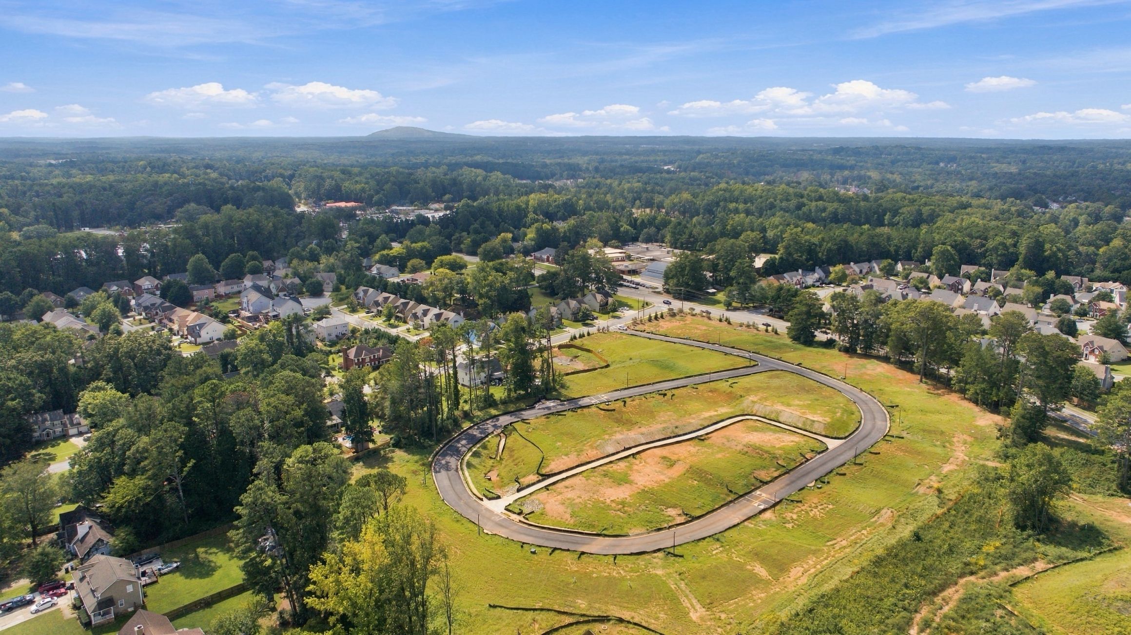 Aerial view of new home community development site at Alford at Bethesda in Lawrenceville, Georgia by Davidson Homes