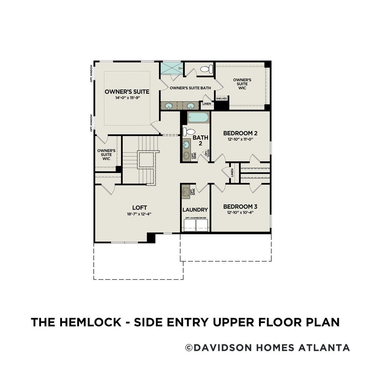 2 - The Hemlock A – Side Entry buildable floor plan layout in Davidson Homes' Mountainbrook community.