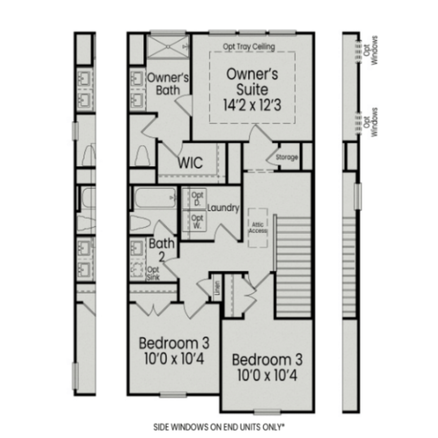 Second floor layout of The Avery showcasing owner's suite, bedrooms 3 and 4, baths, laundry in Knightdale NC home