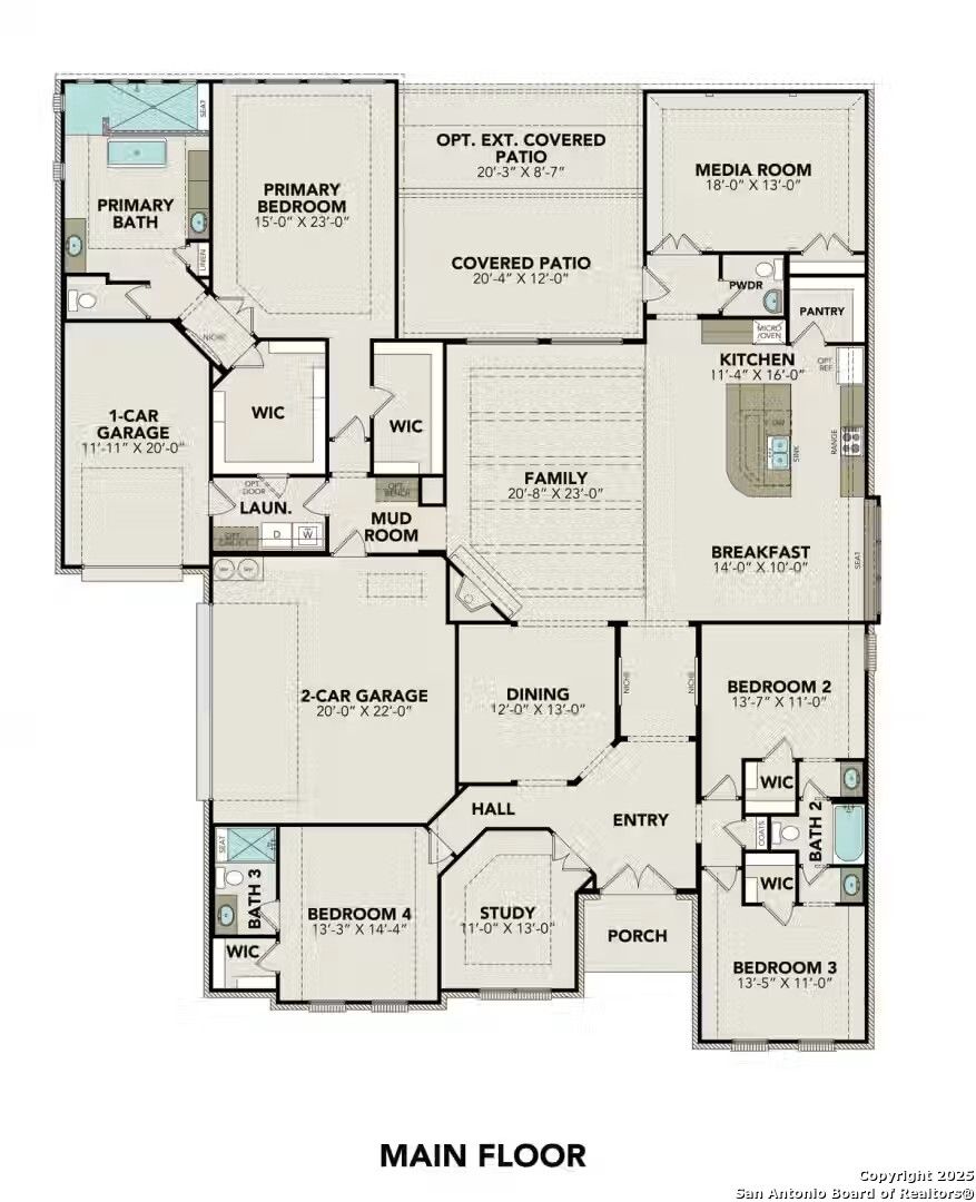 Main floor plan of 4-bedroom The Summerlin B home by Davidson Homes in Potranco Oaks, Castroville, Texas