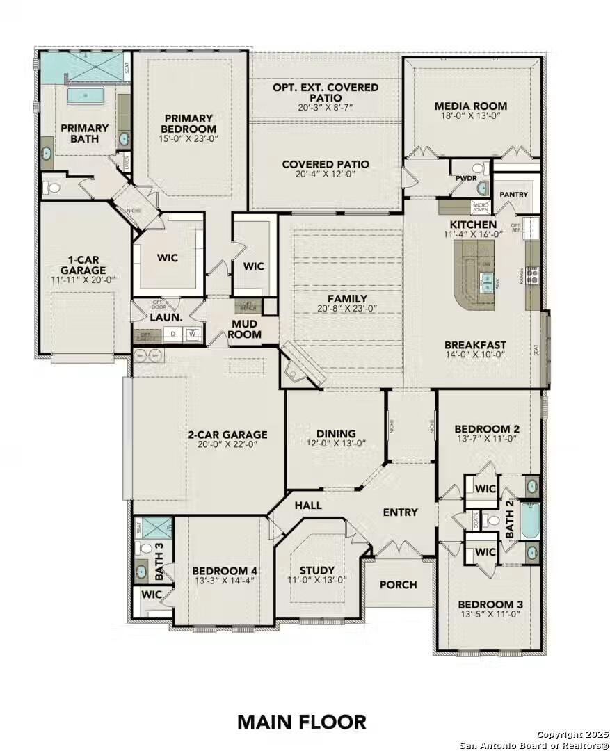 Main floor plan of 4-bedroom The Summerlin B home by Davidson Homes in Potranco Oaks, Castroville, Texas