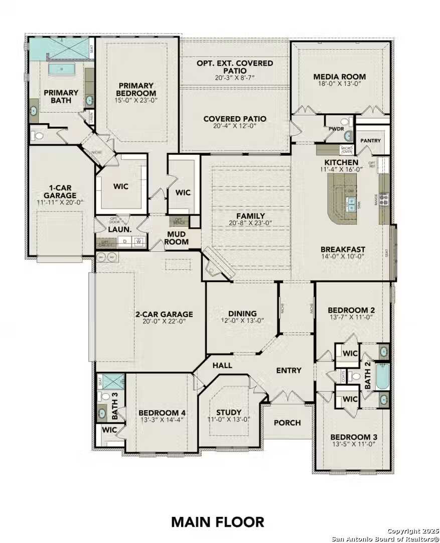 Main floor plan of 4-bedroom The Summerlin B home by Davidson Homes in Potranco Oaks, Castroville, Texas