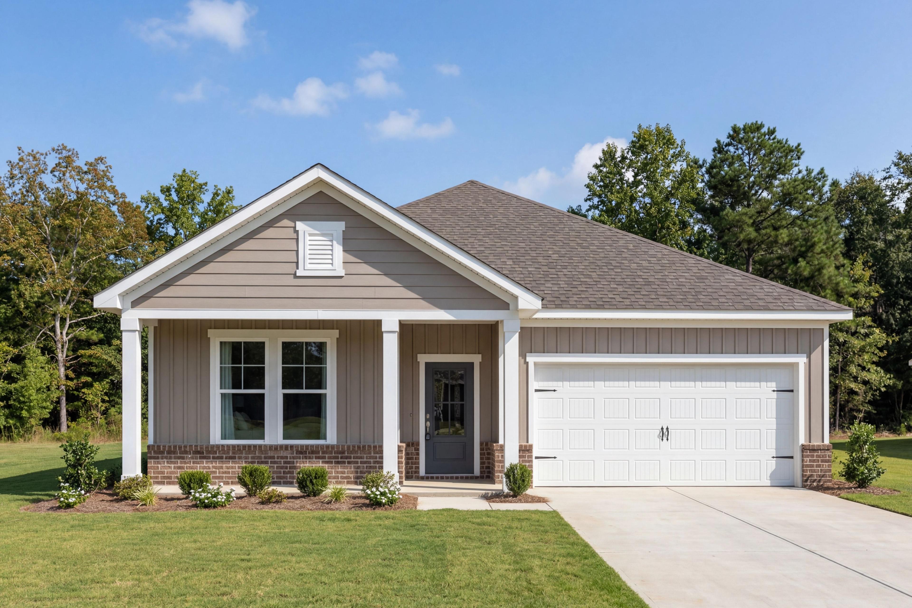 The Laurel K single-family home in Cullman, Alabama features a 1-story design with cement-concrete exterior and garage.