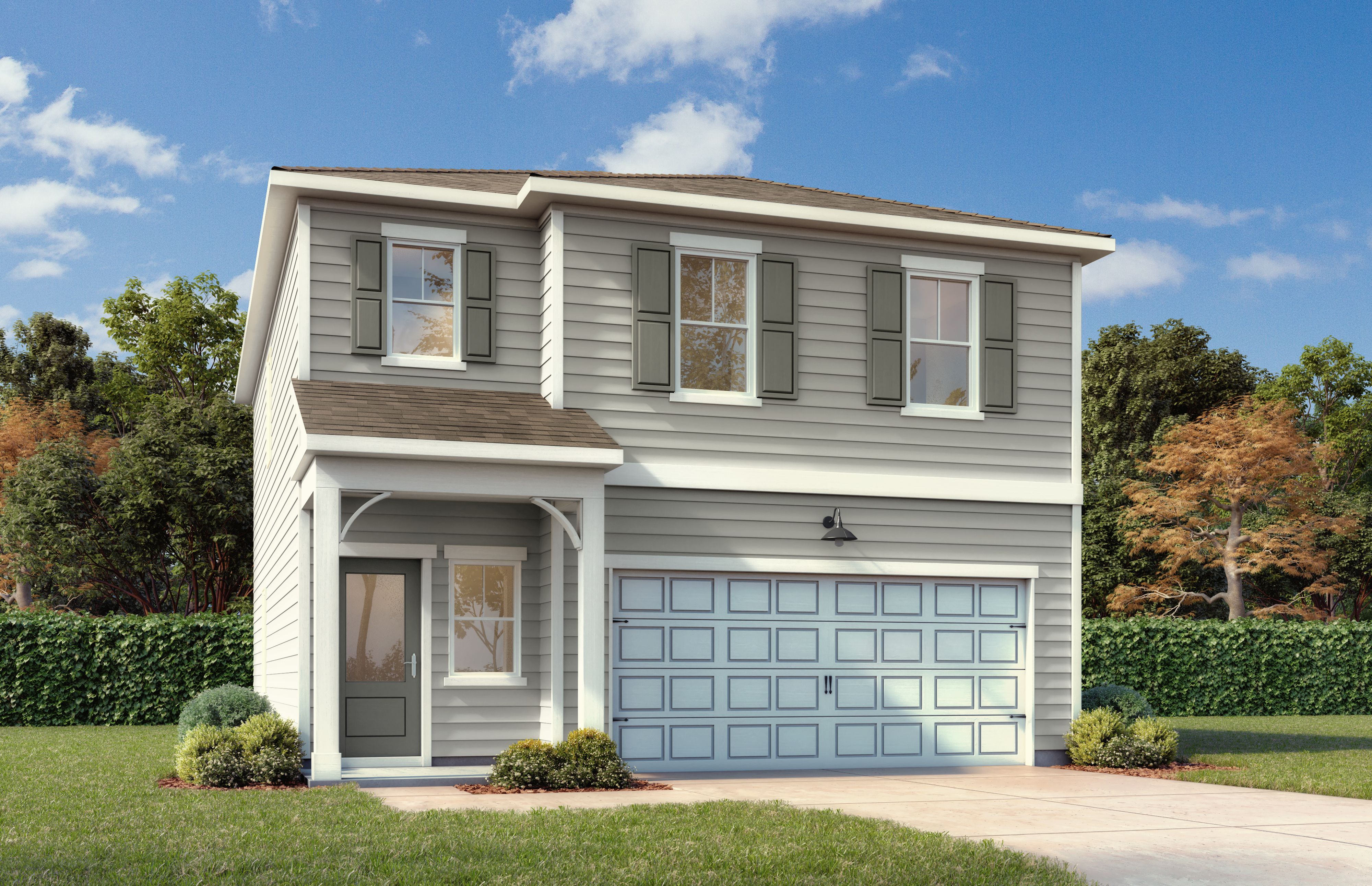 front exterior elevation of a 2-story home with a 2 car garage