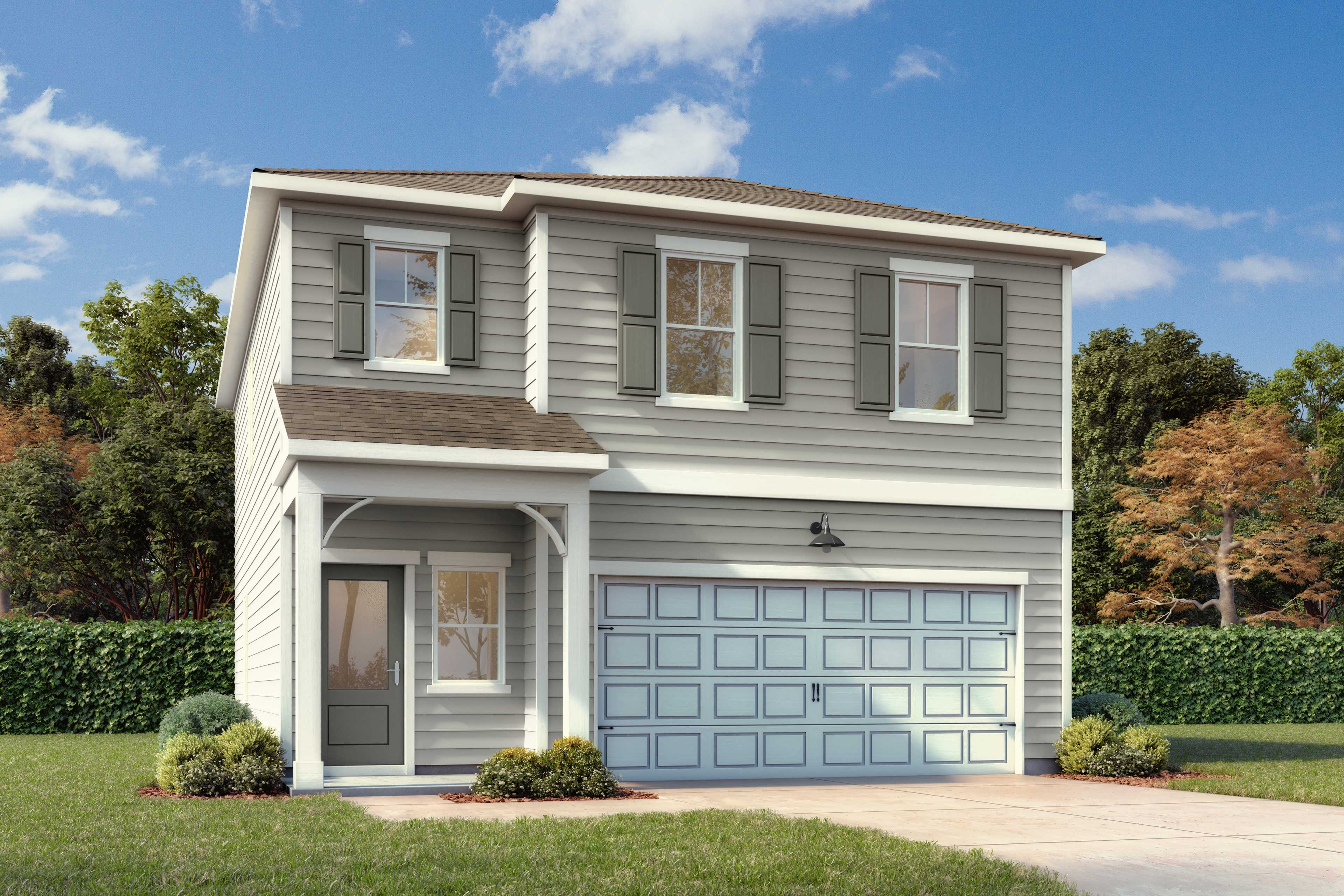 front exterior elevation of a 2-story home with a 2 car garage