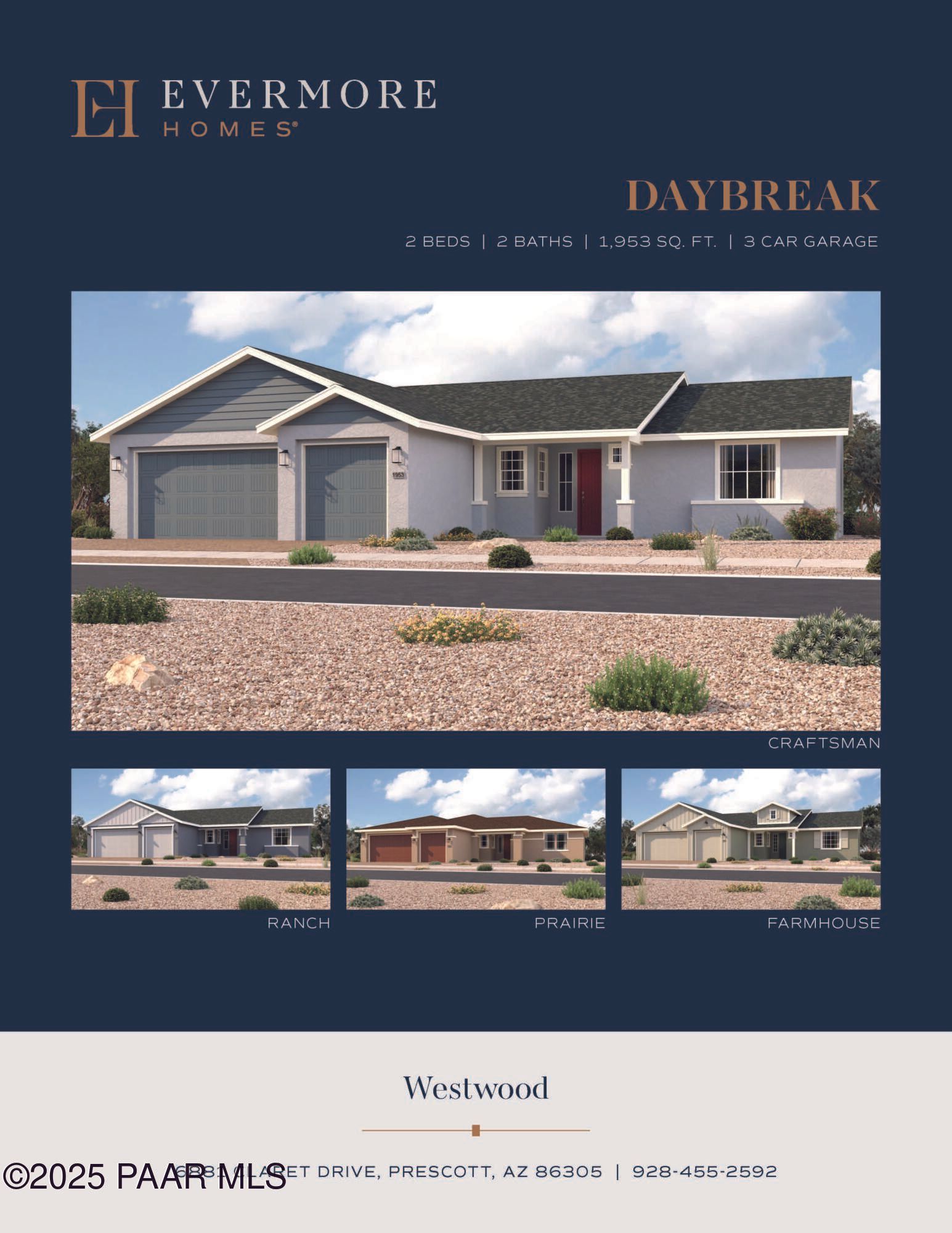 Modern single-story 3-bed, 2-bath home with 3-car garage in Westwood, Prescott, Arizona - Daybreak E by Davidson Homes