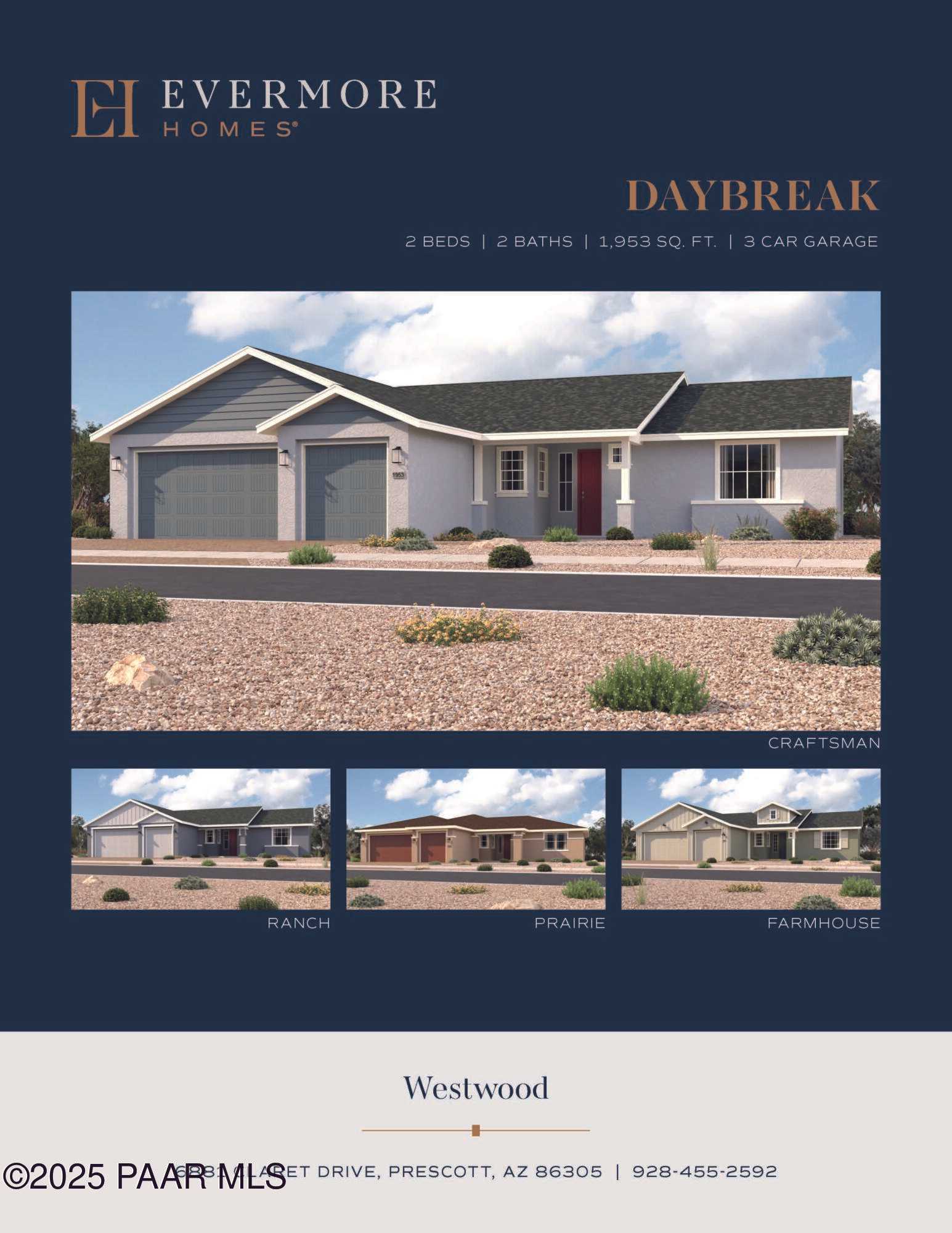 Modern single-story 3-bed, 2-bath home with 3-car garage in Westwood, Prescott, Arizona - Daybreak E by Davidson Homes
