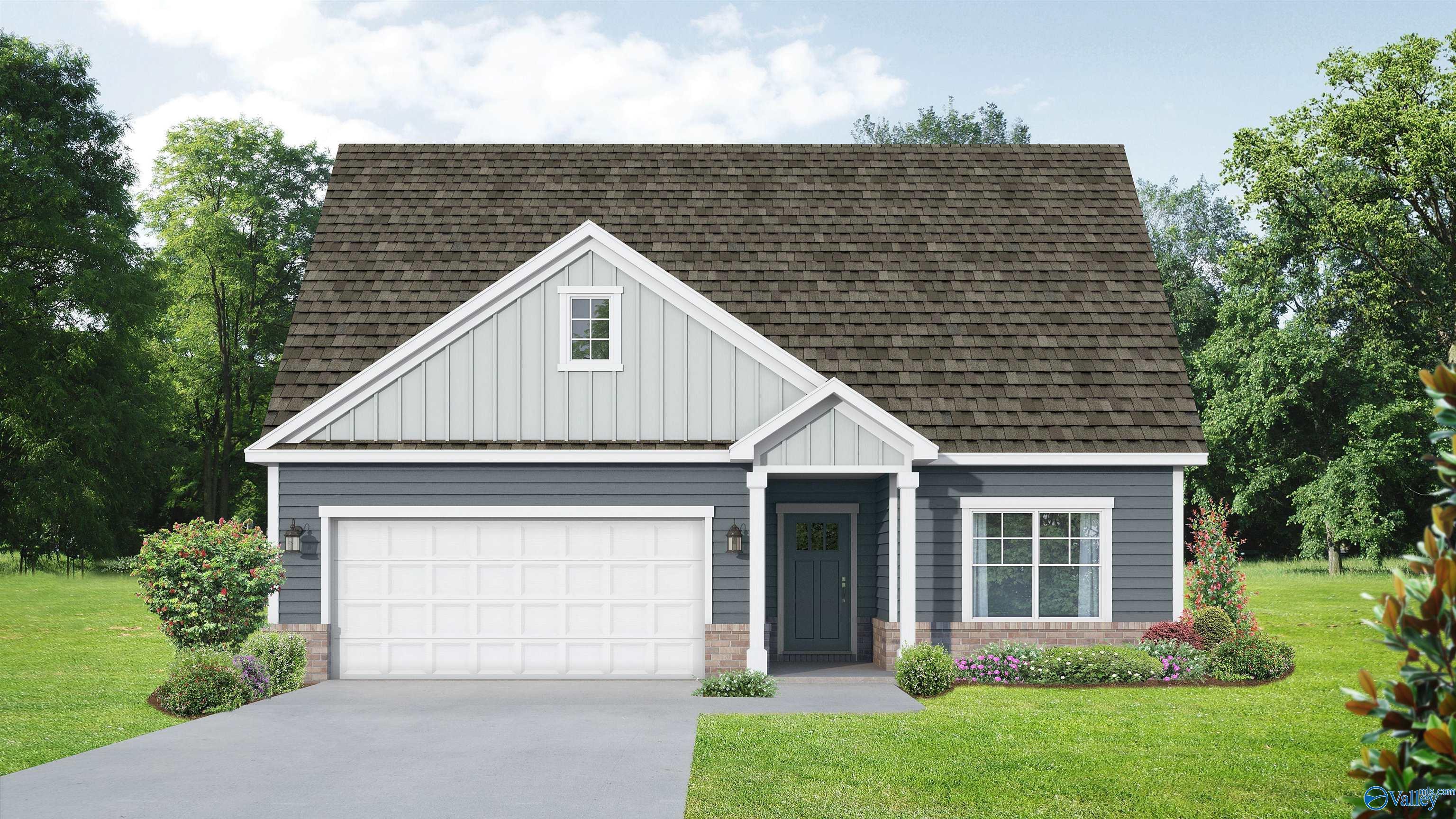 The Everett C floor plan by Davidson Homes in Noble Ridge, Cullman, AL, featuring a 2-car garage and 1-story exterior.