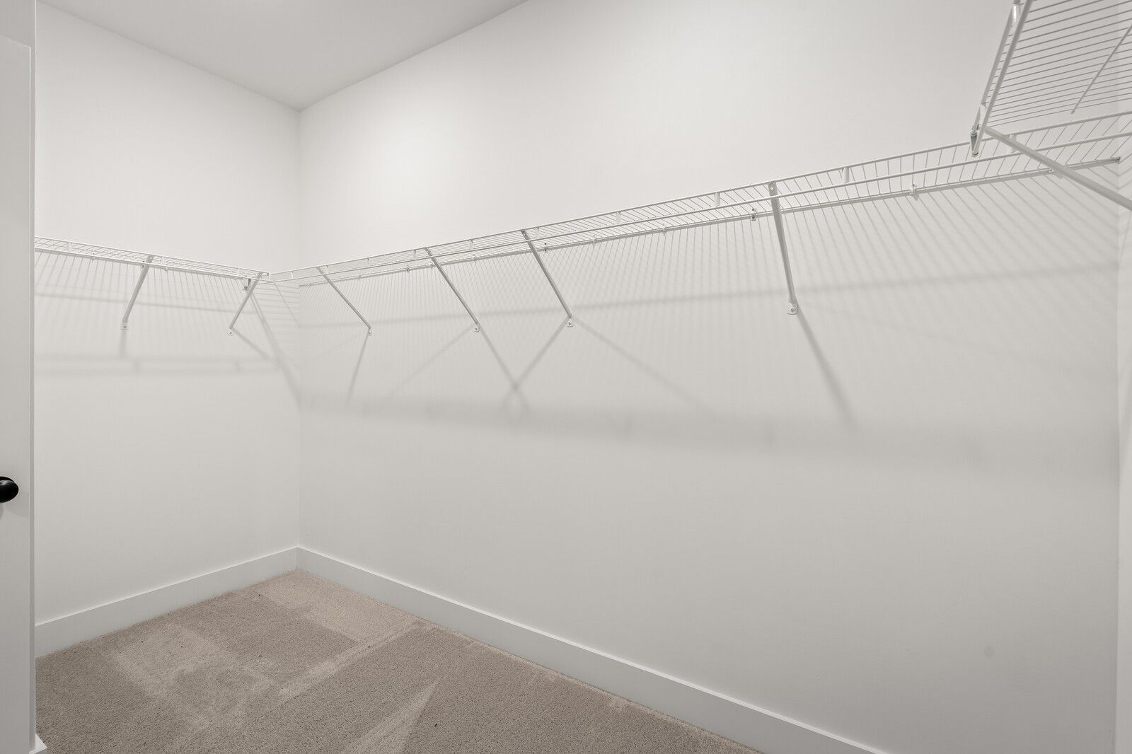 Spacious walk-in closet with wire shelving and carpeted floor in The Ridgeport 4-bedroom home, Gallatin, Tennessee