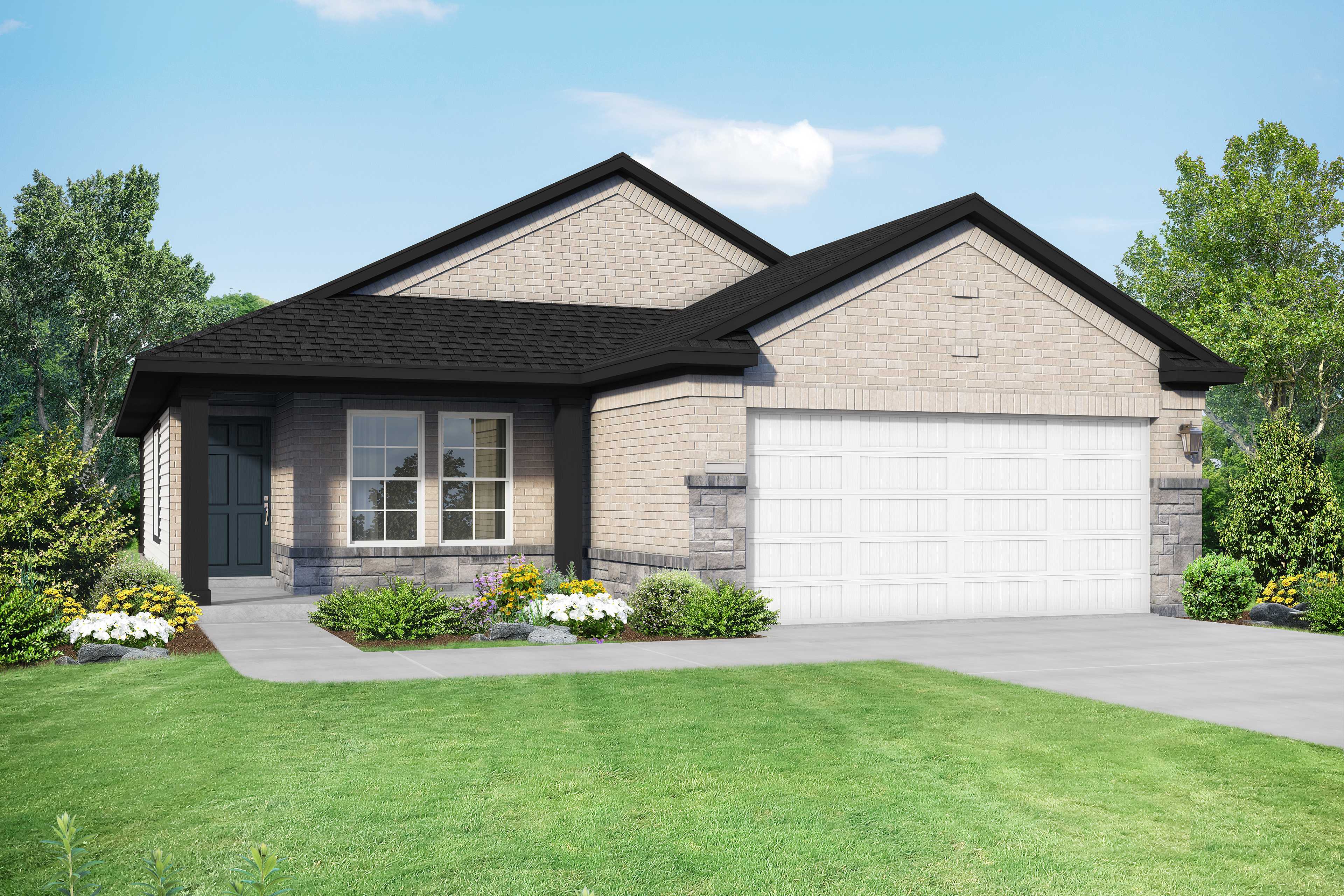 Exterior of a one-story home with landscaping