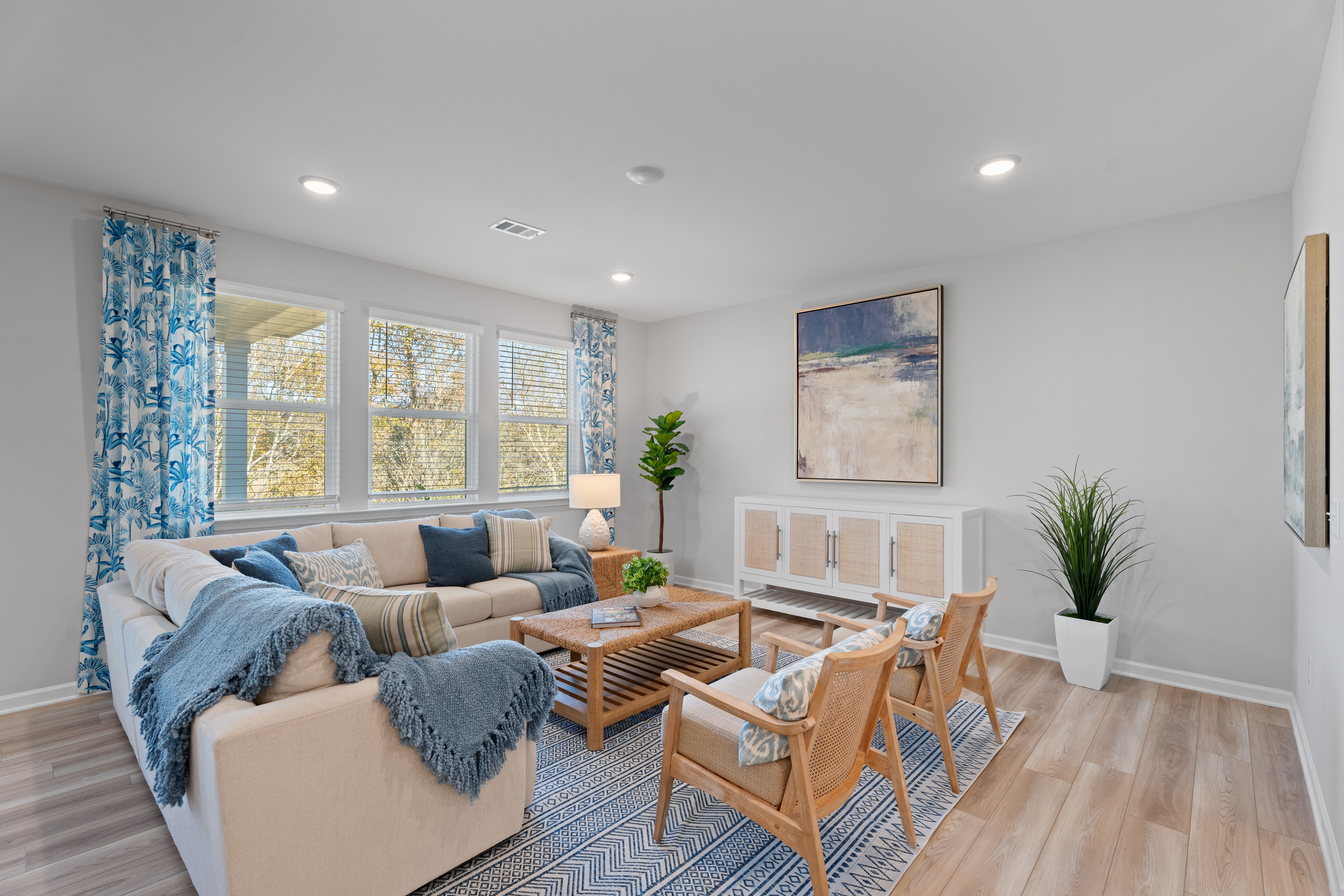 Living room with blue accents 