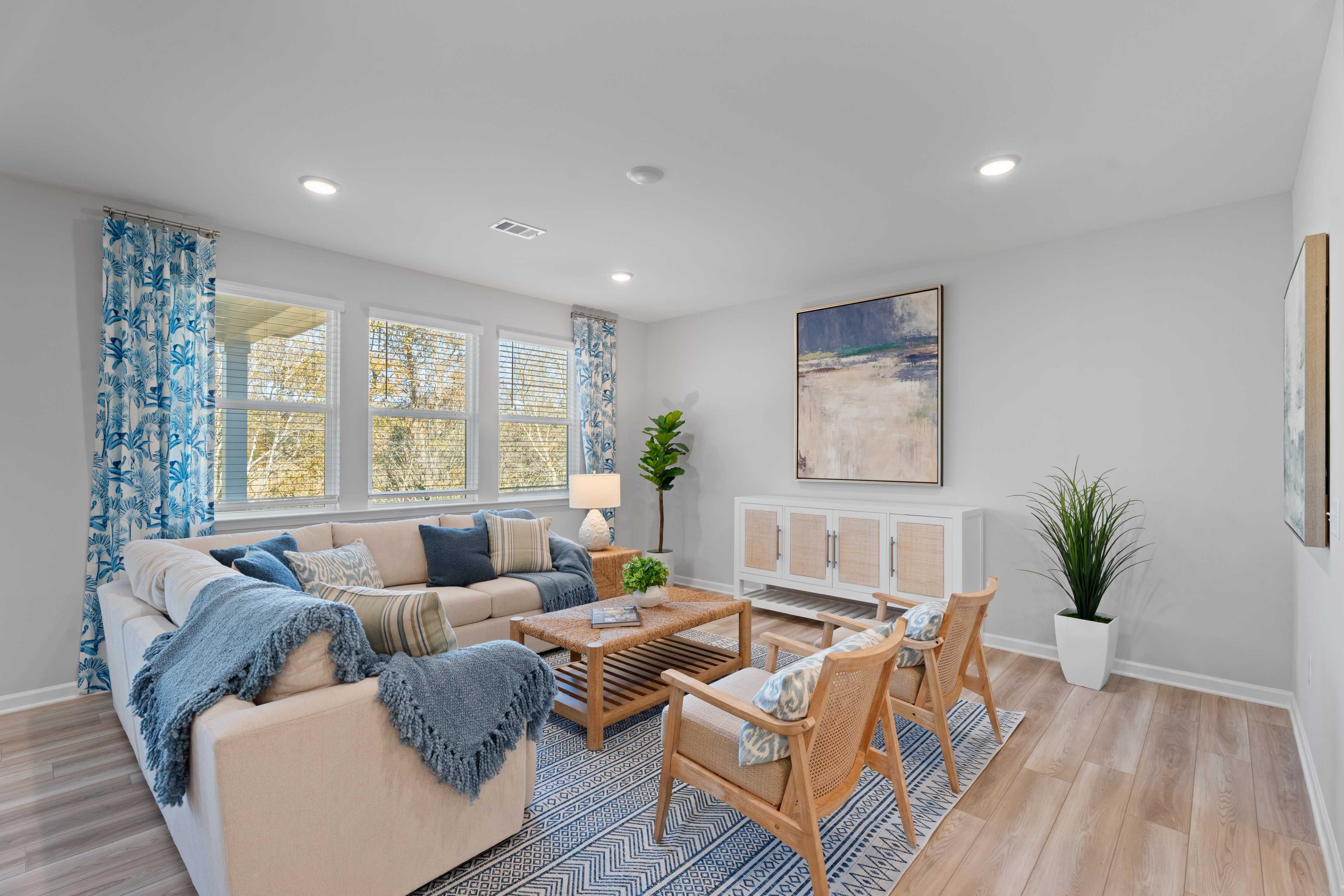 Living room with blue accents
