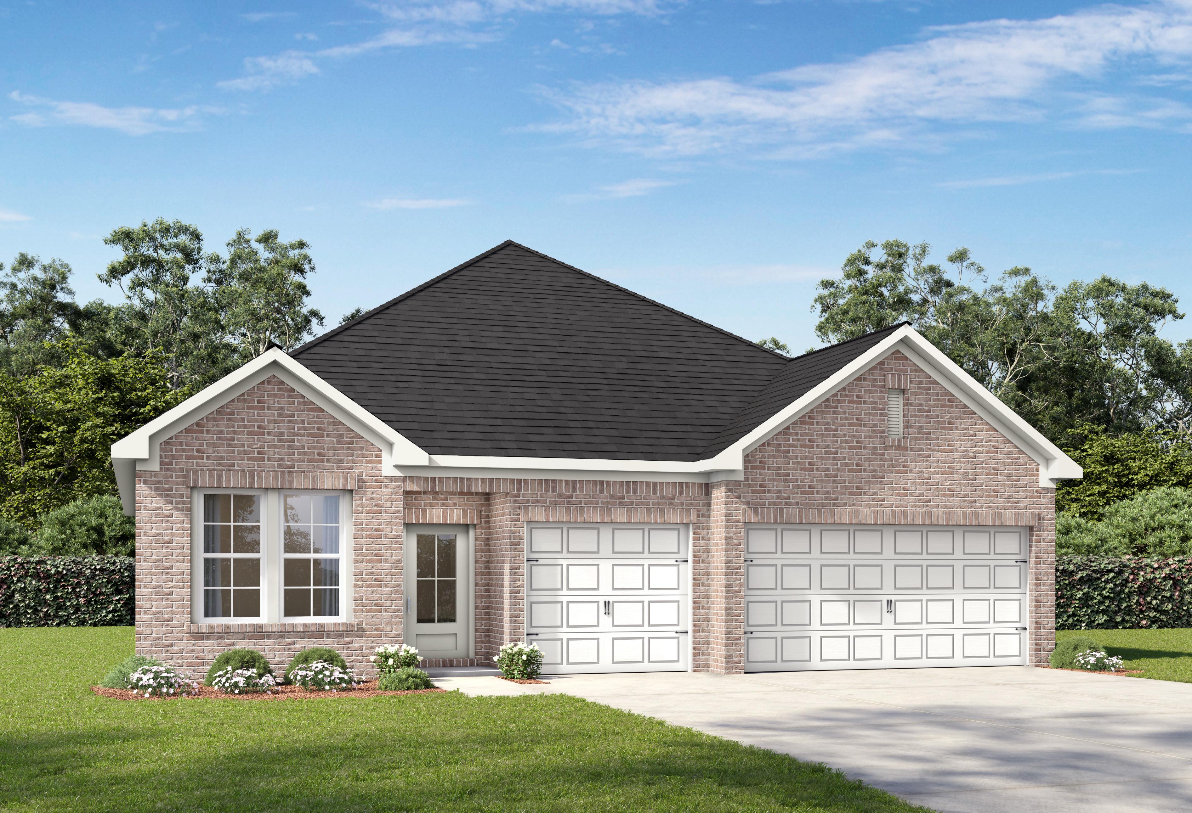 The Redstone C single-family home in Priceville featuring a brick exterior, 3-car garage, and 1-story architectural design.