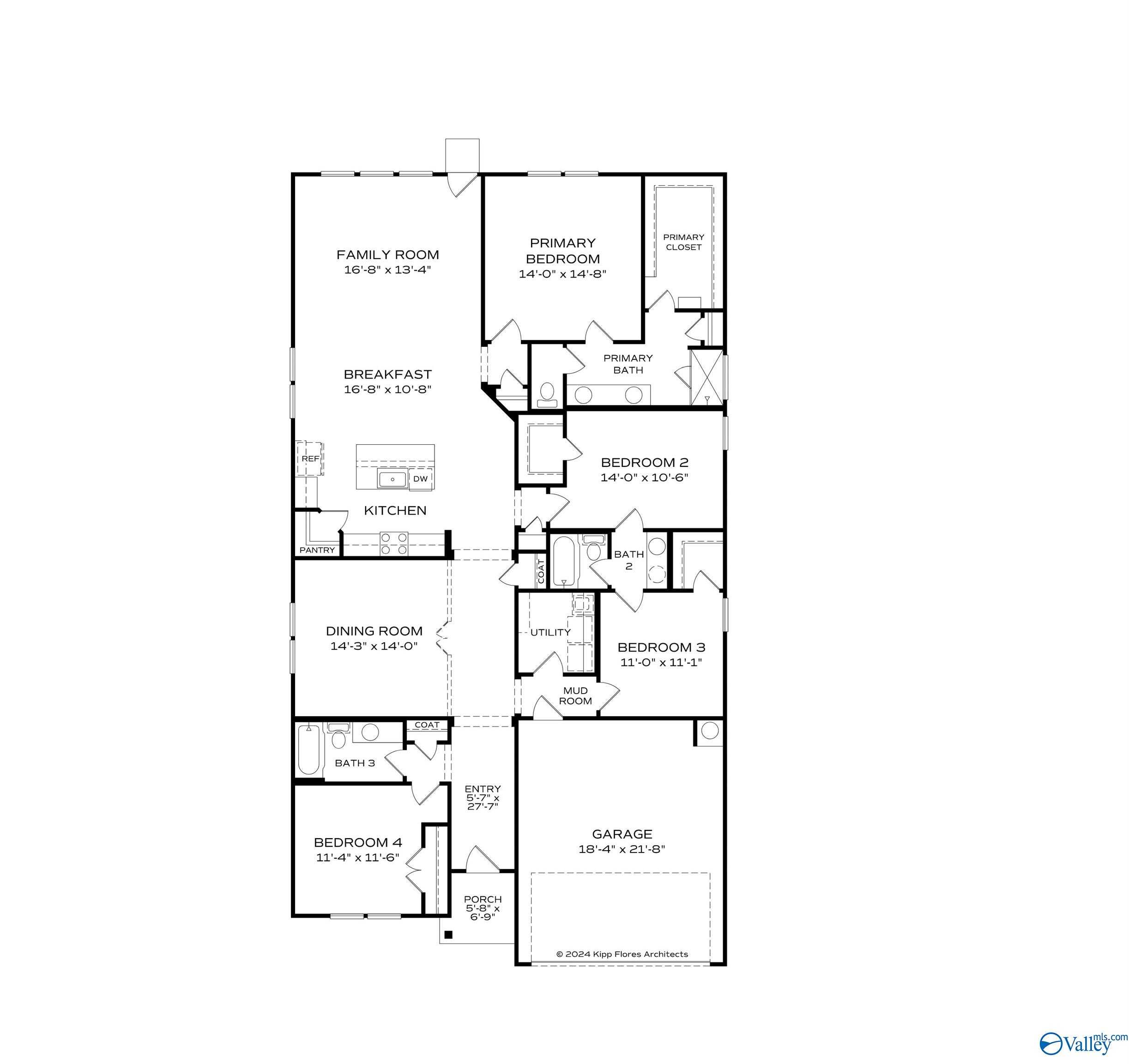 The Orion floor plan by Davidson Homes: 4-bedroom, 3-bath, 2,258 sq ft 1-story layout with open kitchen and 2-car garage in Athens, AL