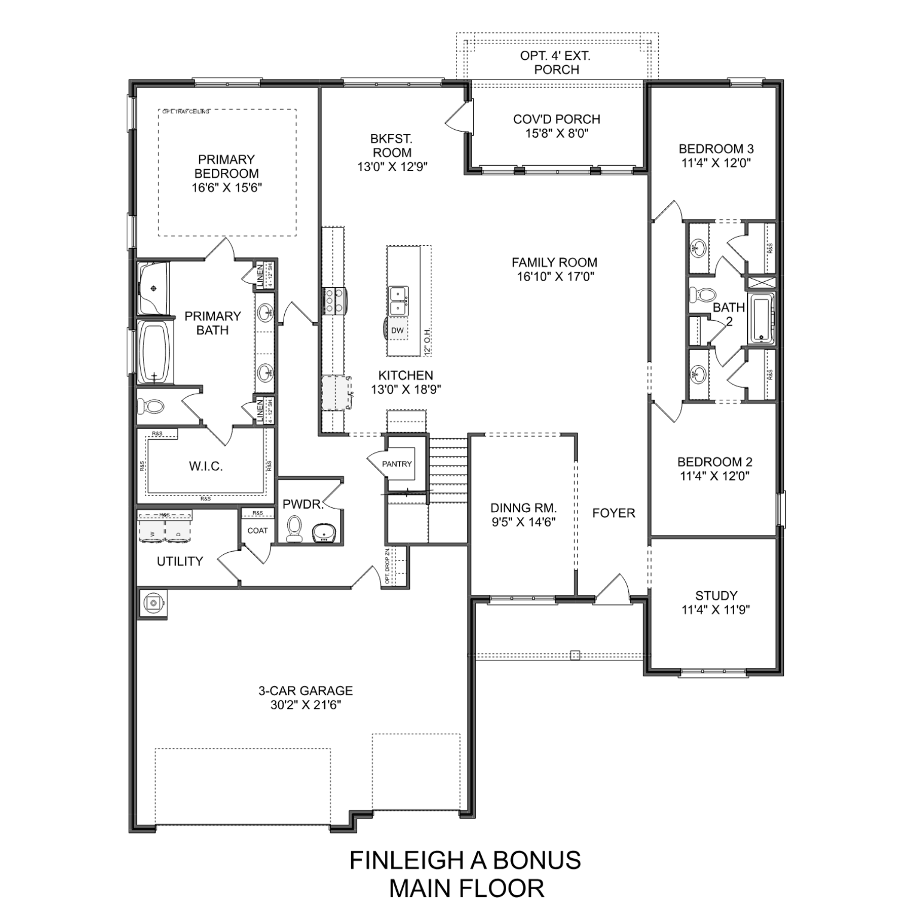 1 - The Finleigh with Bonus buildable floor plan layout in Davidson Homes Homes' Kendall Farms community.