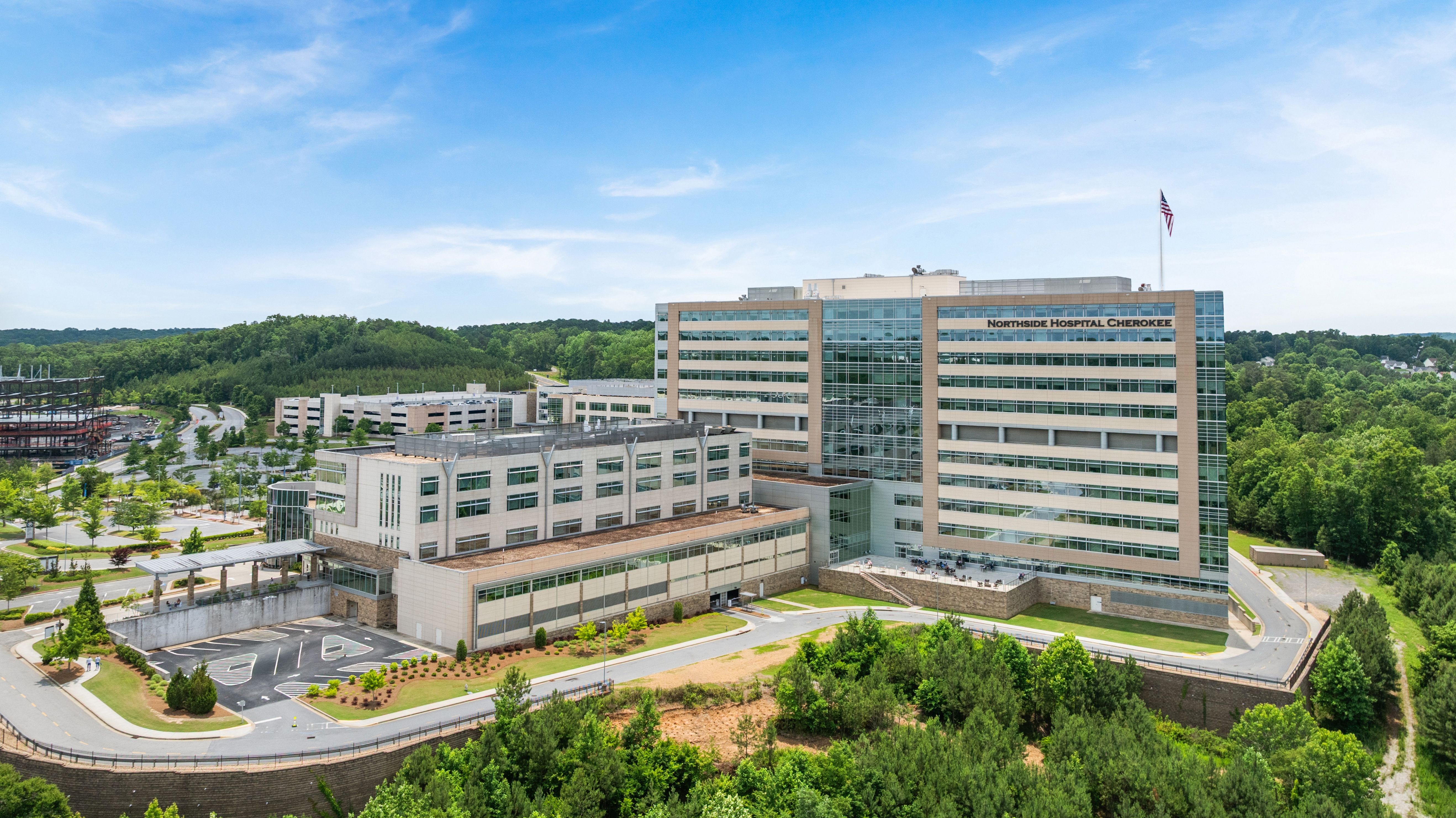 Northside Hospital Cherokee near The Bluffs community in Canton, Georgia, featuring modern architecture and landscaped grounds.