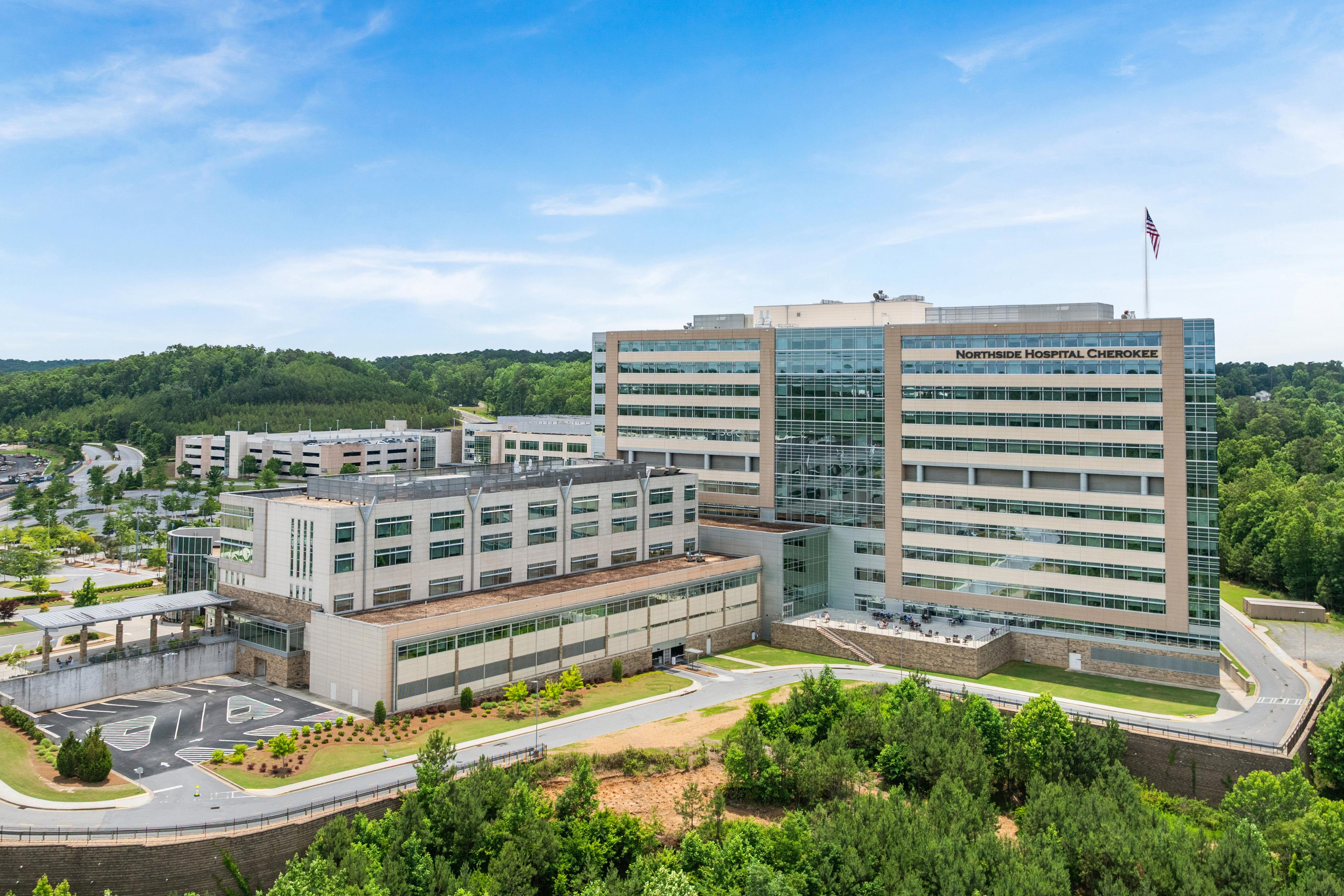 Northside Hospital Cherokee near The Bluffs community in Canton, Georgia, featuring modern architecture and landscaped grounds.
