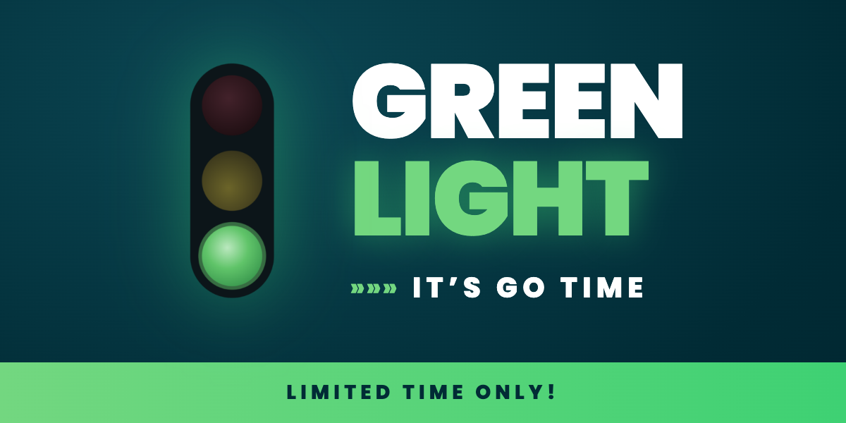 Green light graphic with text promoting Raleigh homebuilder savings, low interest rates, and limited-time flex cash offers.
