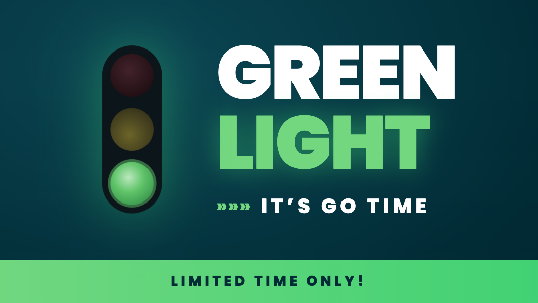 Green light graphic with text promoting Raleigh homebuilder savings, low interest rates, and limited-time flex cash offers.